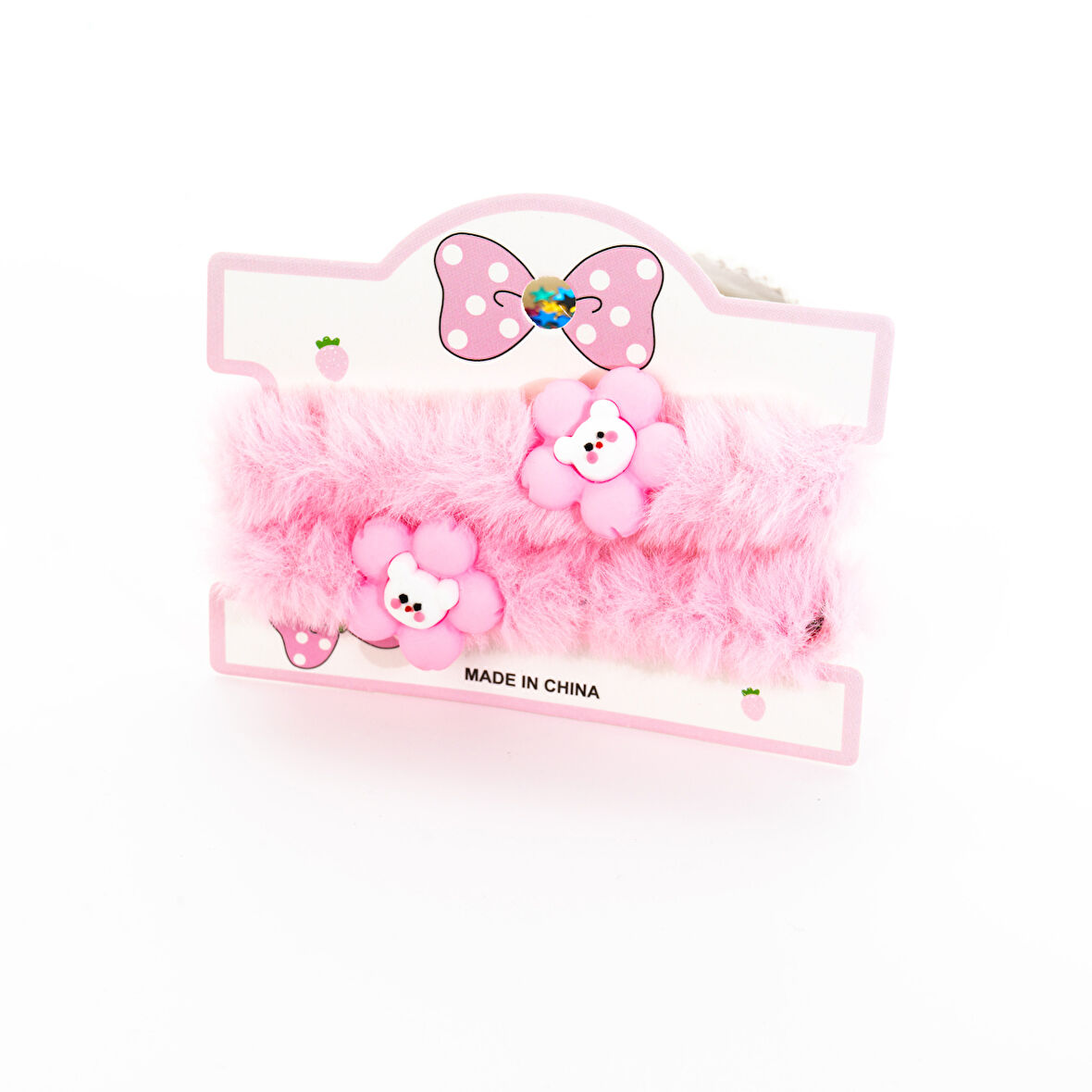 Biem Peluş İkili Çiçekli Simit Toka Açık Pembe