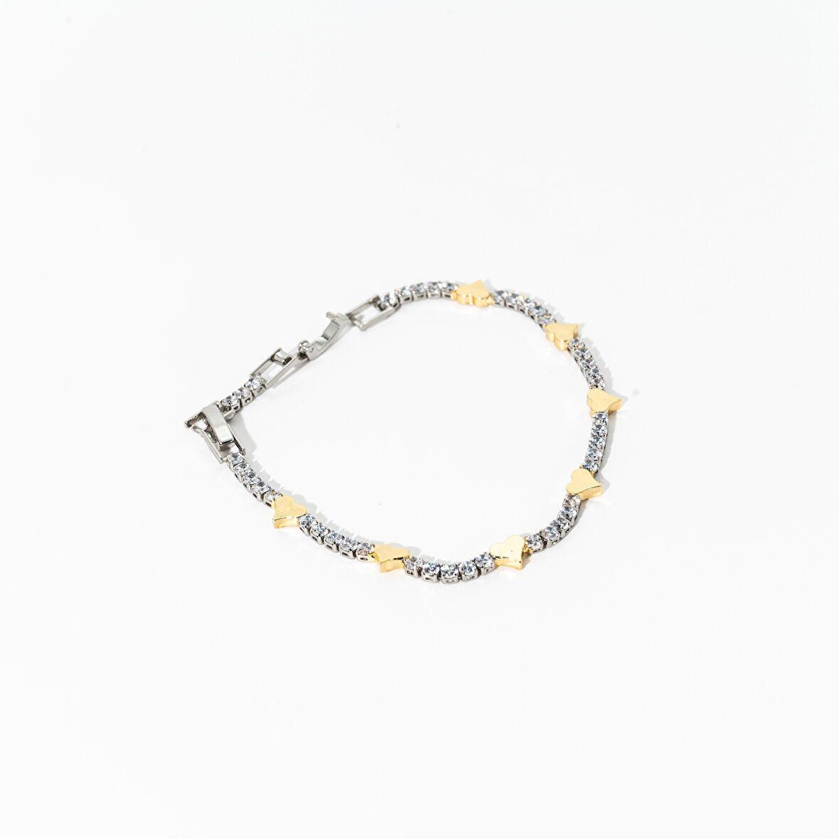 Biem Suyolu Zirkon Taşlı Kalpli Çelik Bileklik