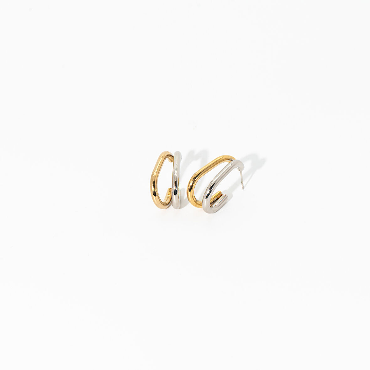 Biem İki Renkli Dikdörtgen Çelik Küpe