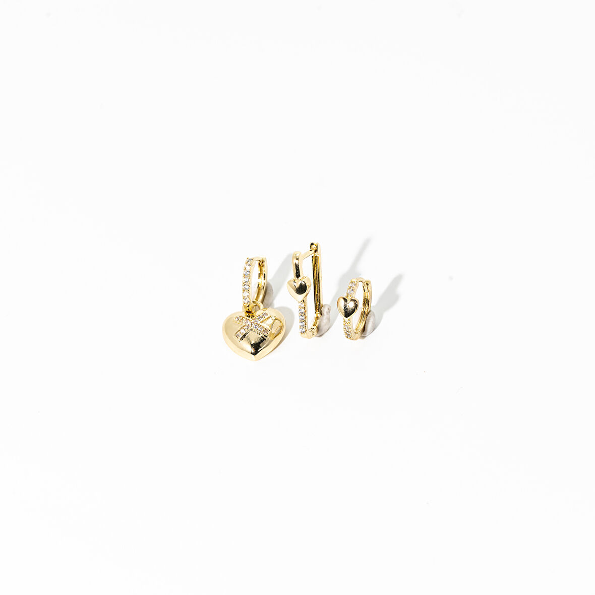 Biem Kalpli Zirkon Taşlı Çelik Küpe Set