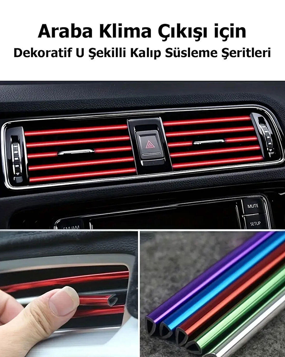 Tüm Araçlara Uyumlu, Evrensel U-Şekilli Araba Klima Çıkışı Dekoratif Yumuşak Şerit Aksesuarları
