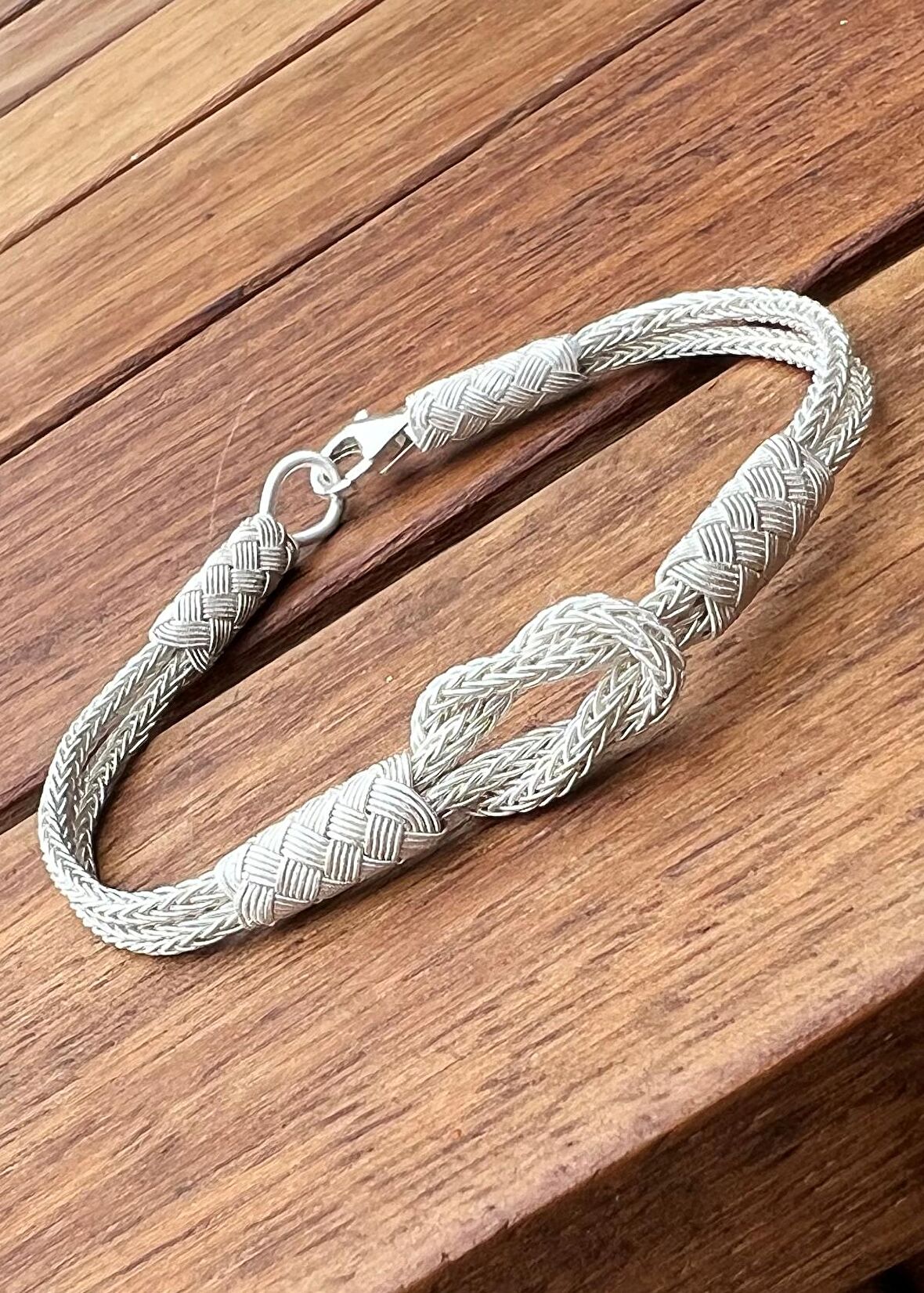 Gemici Düğümü Çift Sıralı Gümüş Kazaziye Bileklik