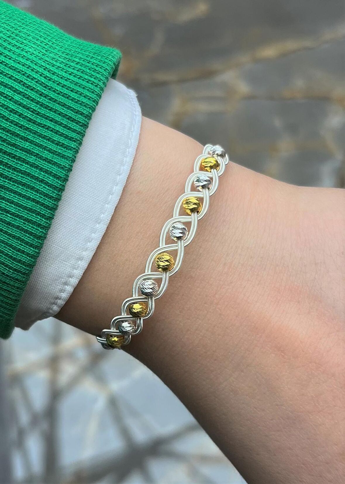 Gümüş Kazaziye Dorika Boncuklu Bileklik 132