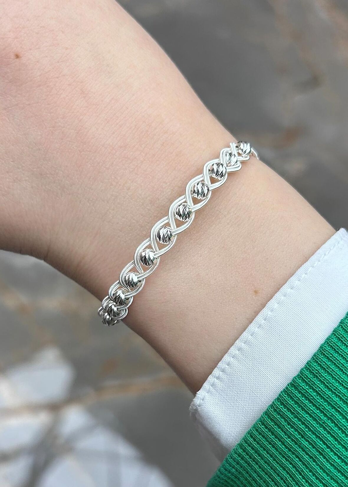 Gümüş Kazaziye Dorika Boncuklu Bileklik 132