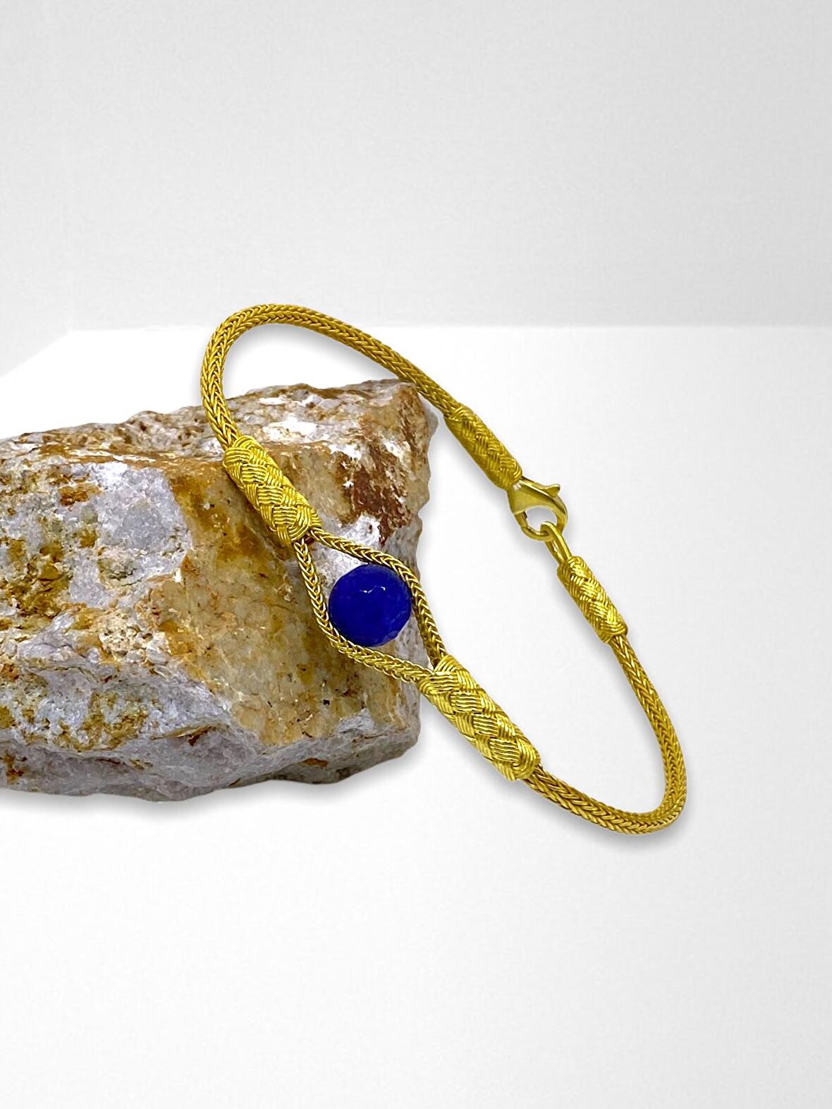 Doğal Taş Detaylı Altın Yaldız Kaplama Bileklik Mavi