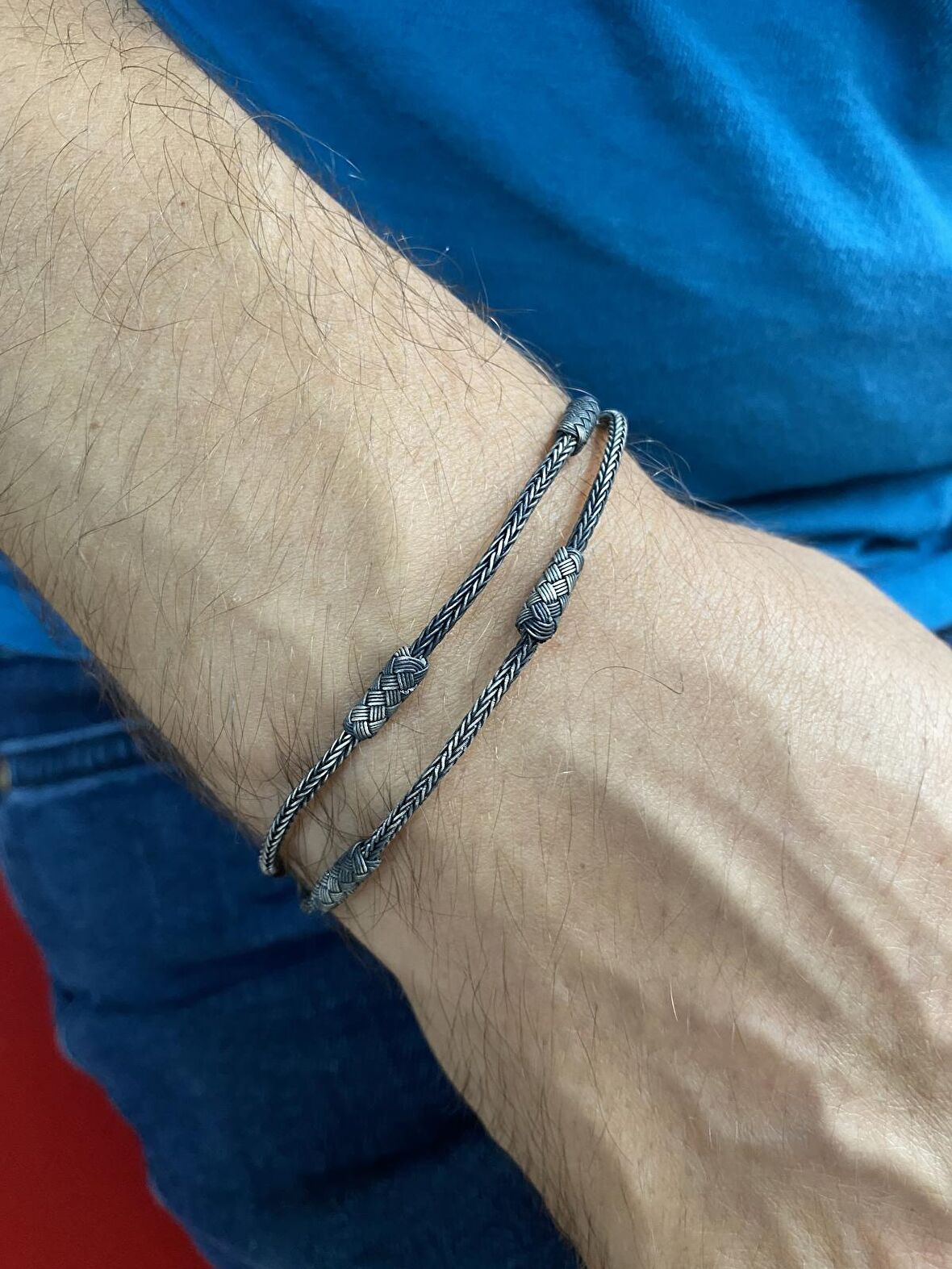 Oksitli Gümüş Çift Sıra Bileklik