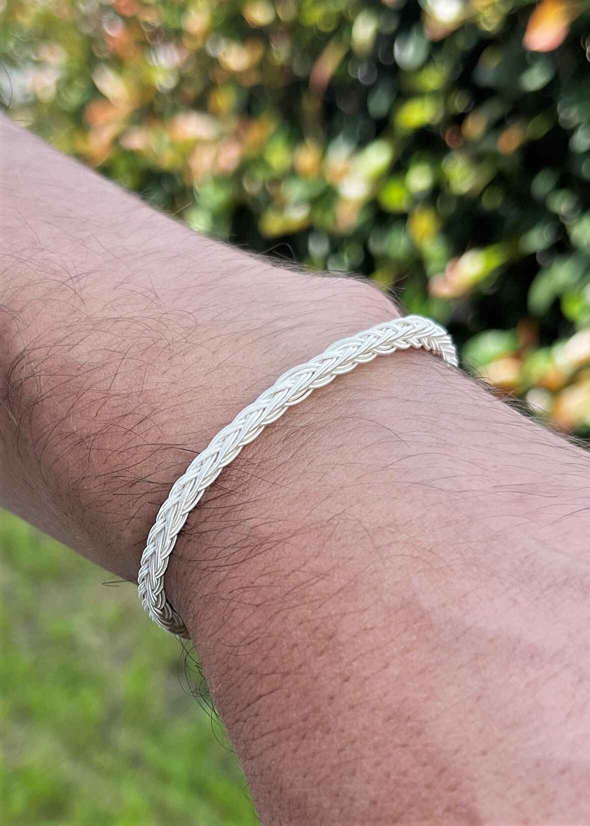 Kazaziye Çift Sıralı Tilki Kuyruğu El Örgüsü Gümüş Bileklik BIL2002