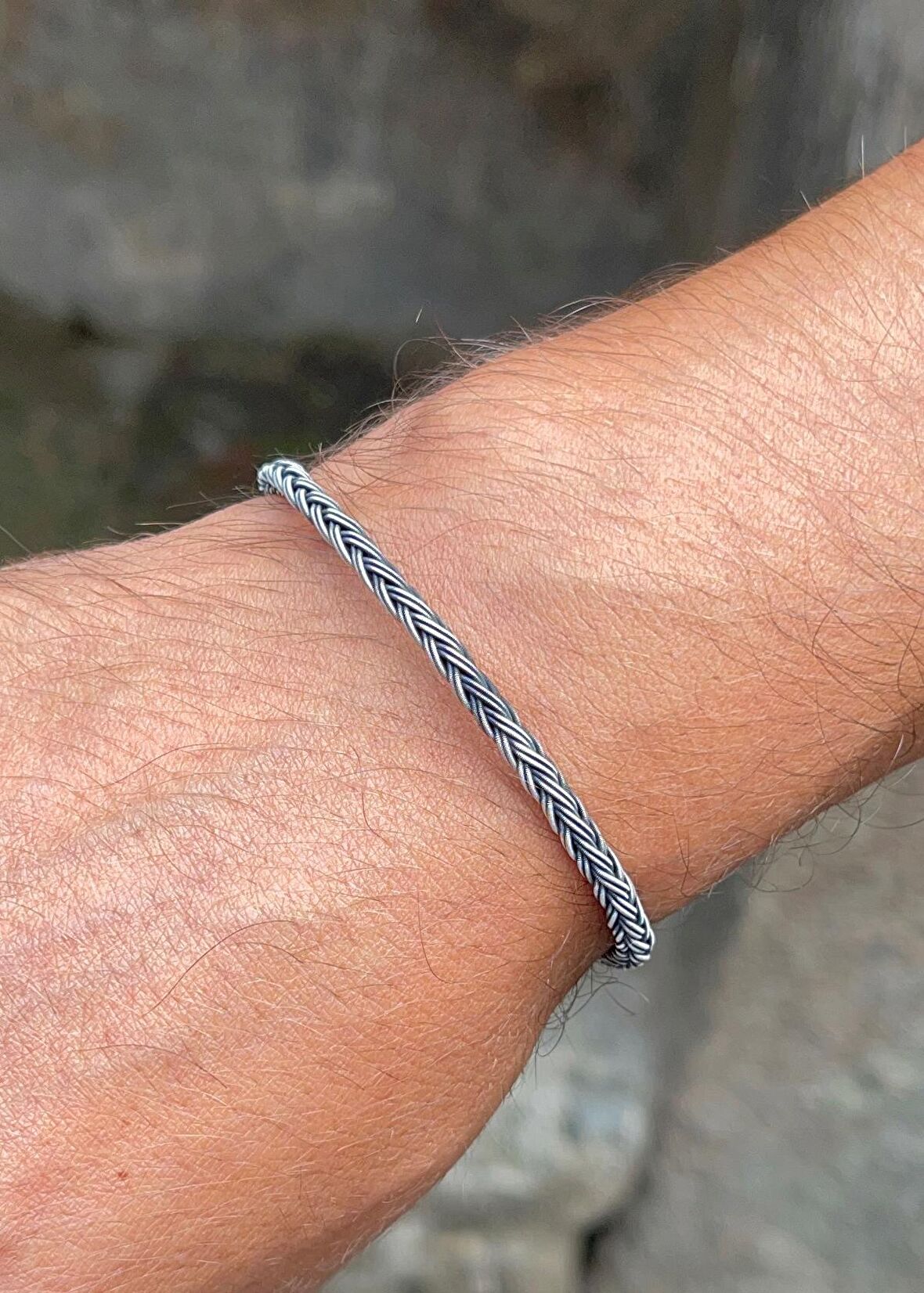 Gümüş Kazaziye Kalın İki Sıralı Tilki Kuyruğu El Örgüsü  Bileklik BIL2006