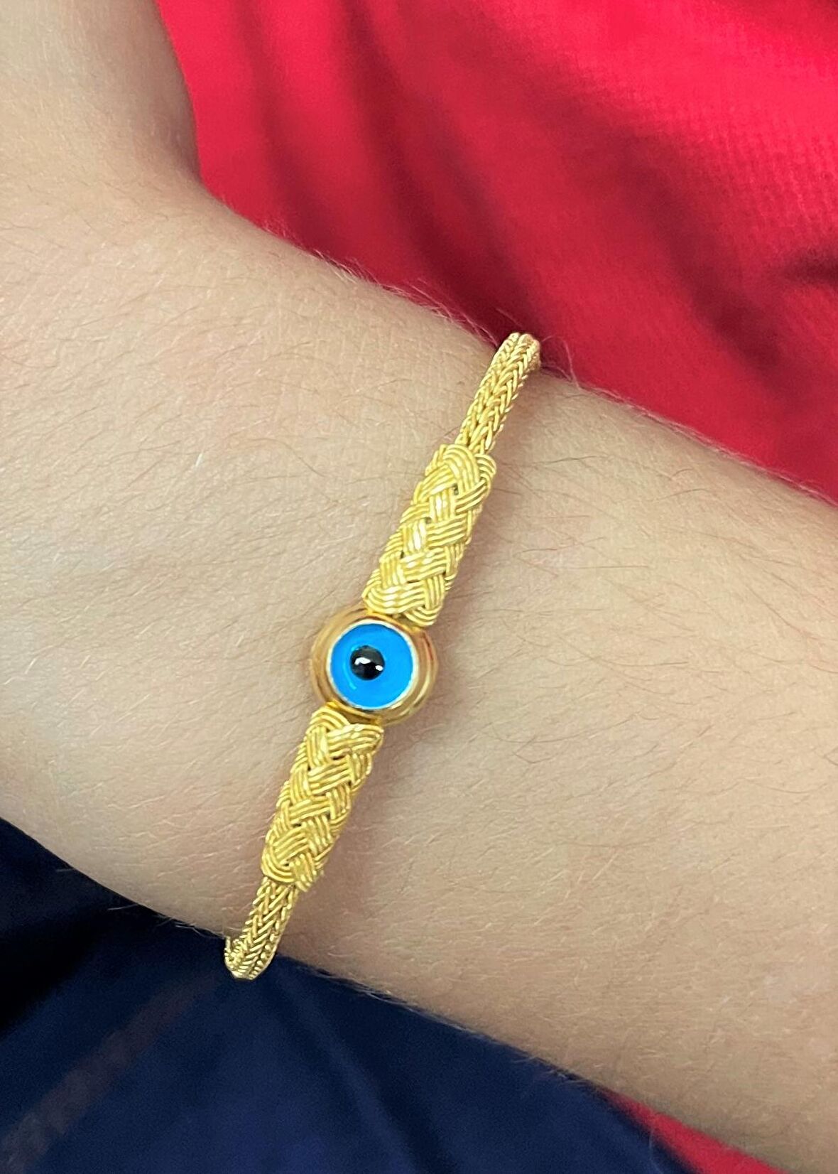 Gümüş Kazaziye Nazar Boncuklu Altın Kaplama Çocuk Bebek Bilekliği