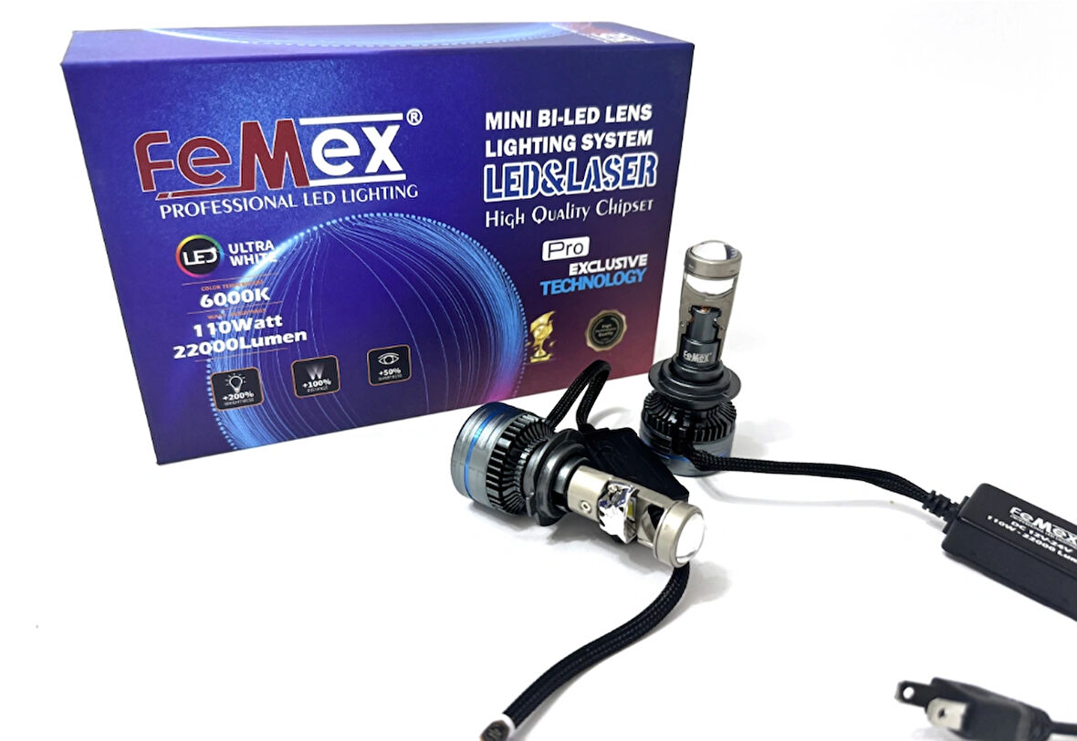 Femex Gt Nano Pro H7 Mercekli Mini Bi Led Şimşek Etkili Led Xenon 110W 22.000 Lumen