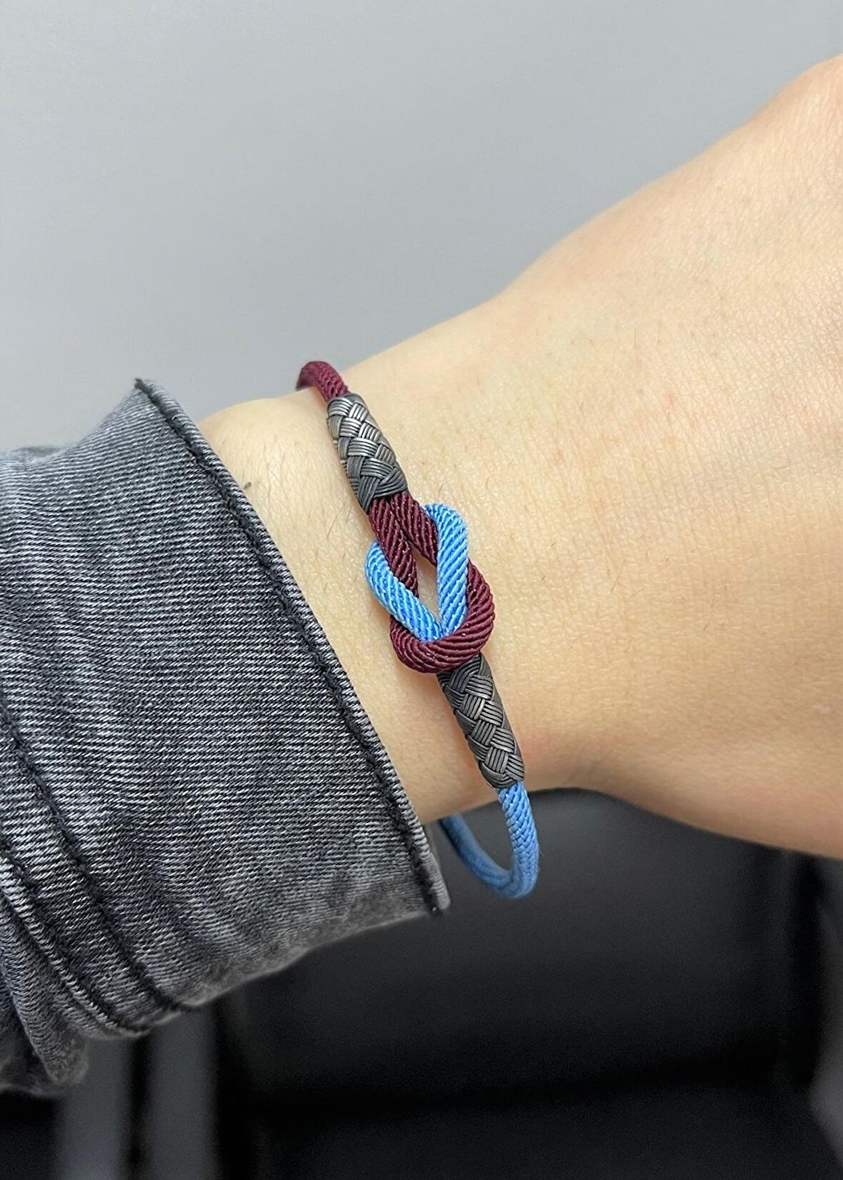 Bordo Mavi Gemici Düğümü Gümüş Kazaziye Trabzon Spor Taraftar Bilekliği