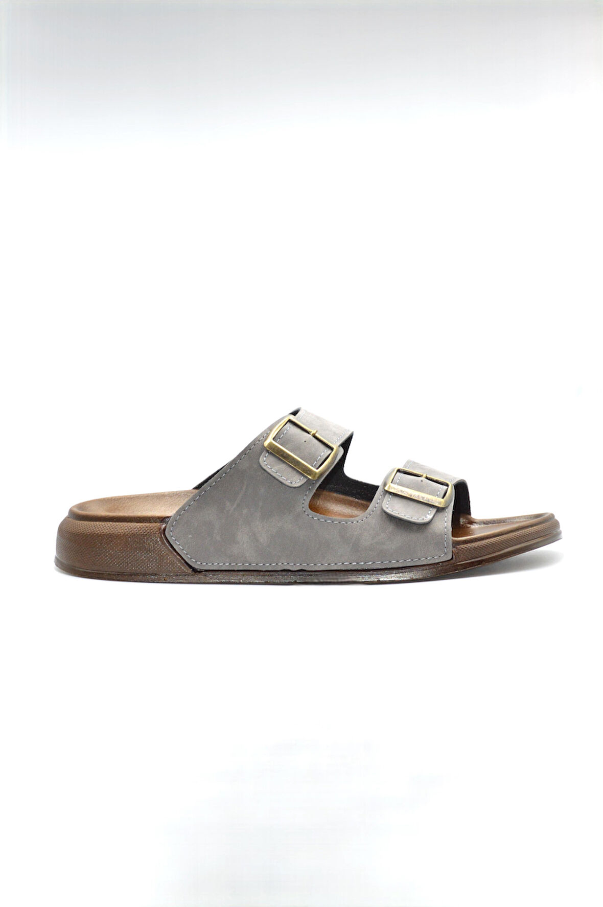 Erkek Gri Çift Bantlı Anatomik Günlük Terlik