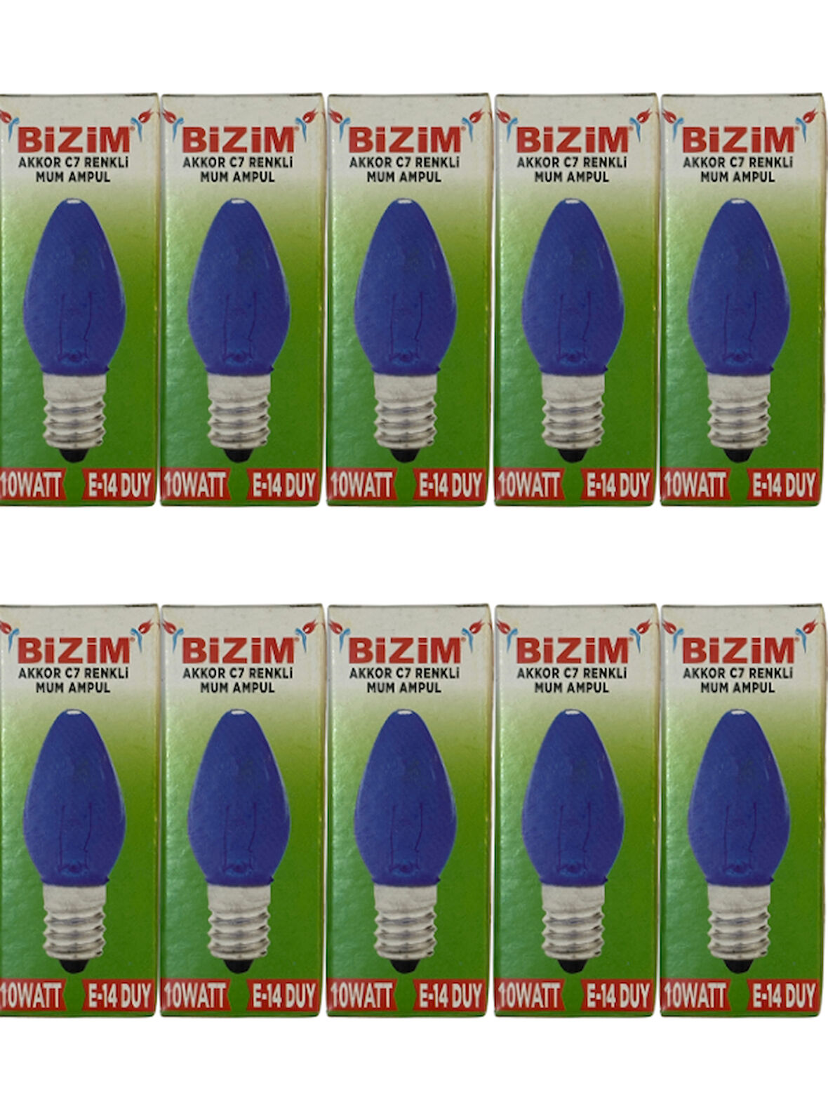 Bizim 10W Mavi Işık E14 Duylu Dim Edilebilir Mum Ampul (10 Adet)