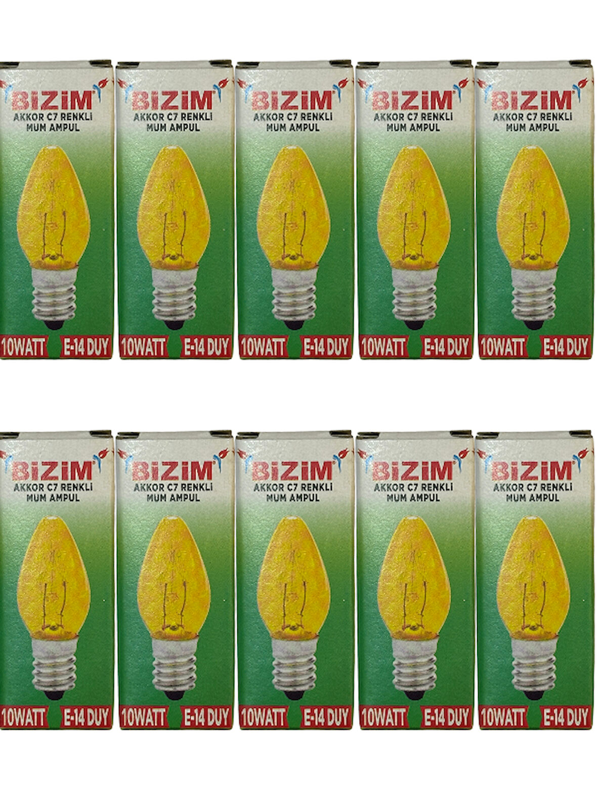 Bizim 10W Açık Sarı Işık E14 Duylu Dim Edilebilir Mum Ampul (10 Adet)