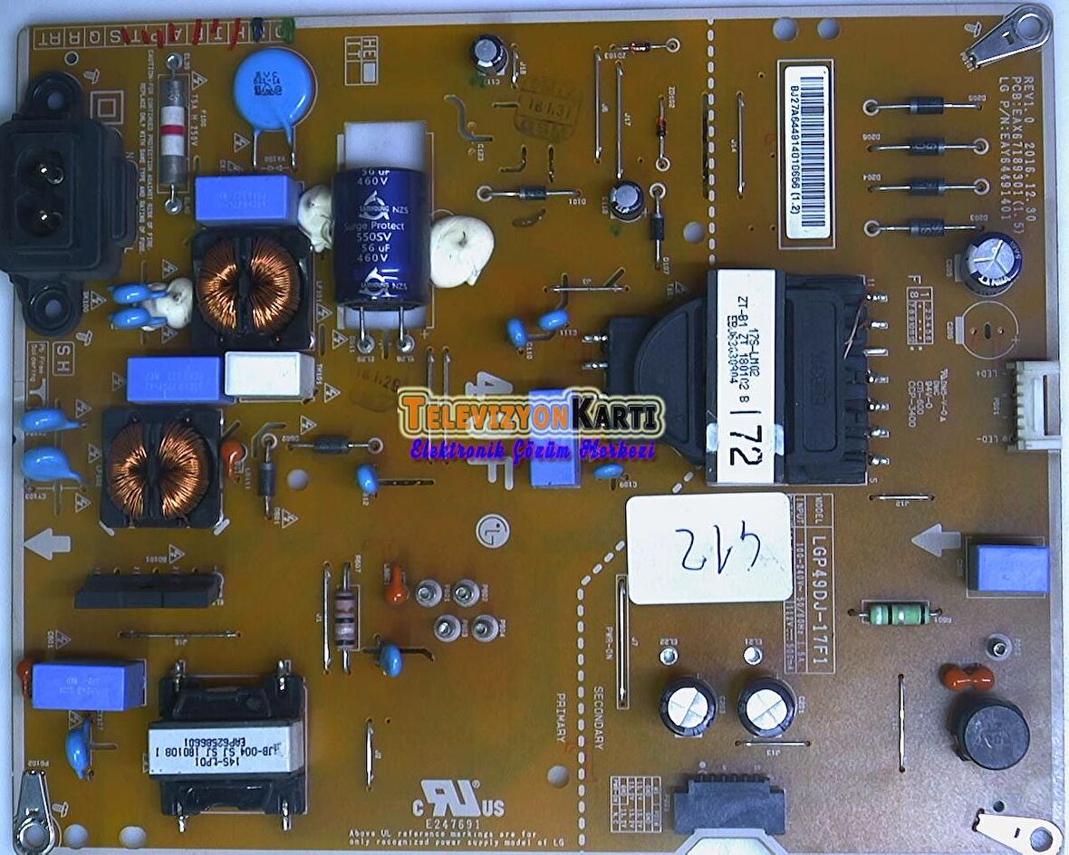 EAX67189301 (1.5), EAY64491401,LGP49DJ-17F1, EAX67189301(1.5), LG 49LJ594V-ZA, Power Board, Besleme, NC490DUE-AAFX1