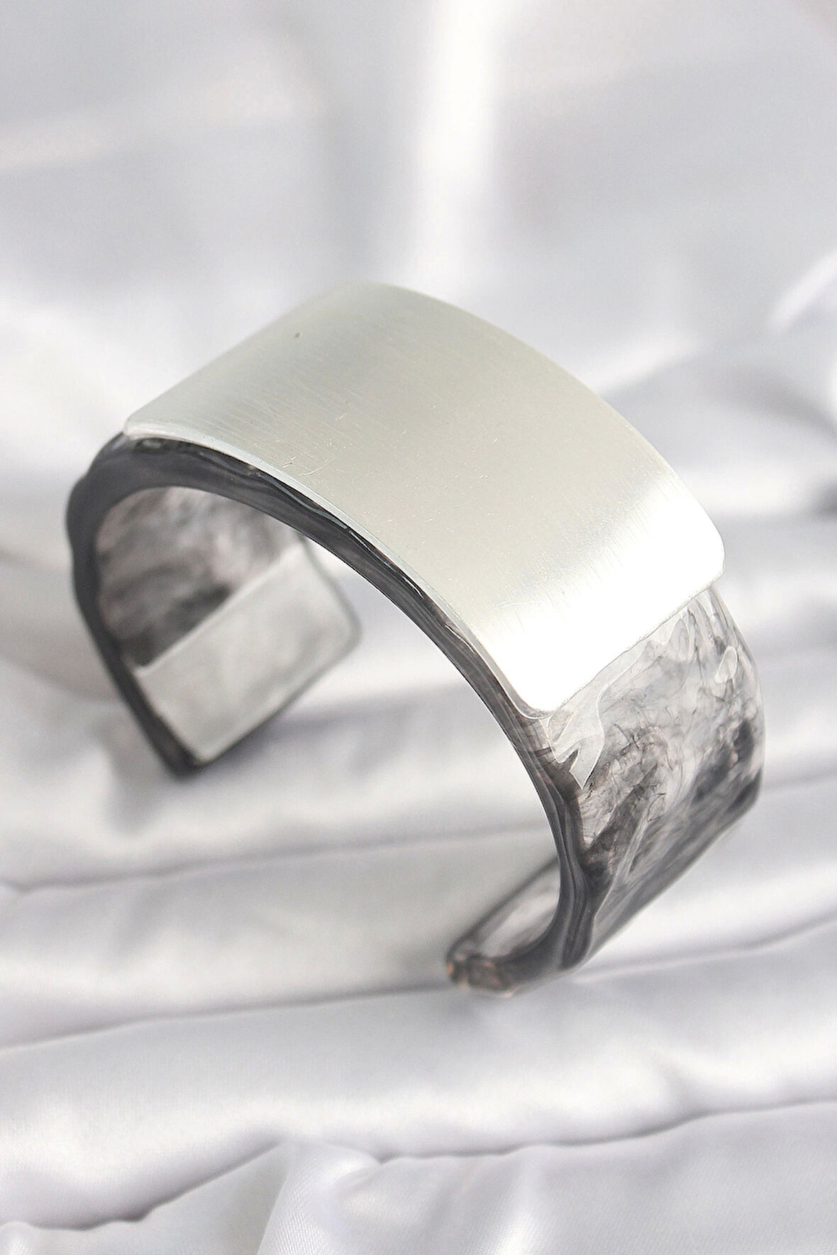 Siyah Mermer Desen Akrilik Plastik Dikdörtgen Plaka Model Vintage Kadın Bilezik