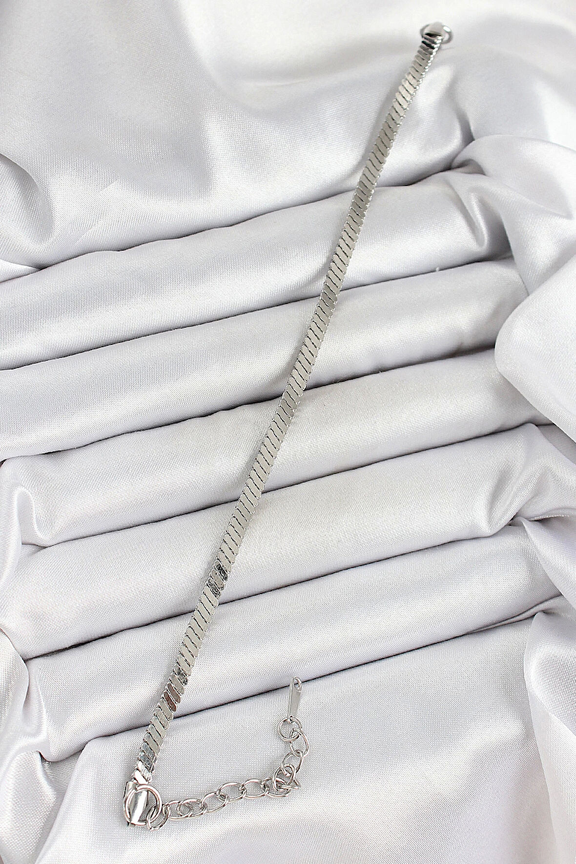 316L Çelik Gümüş Renk Yassı Zincir Model Kadın Bileklik