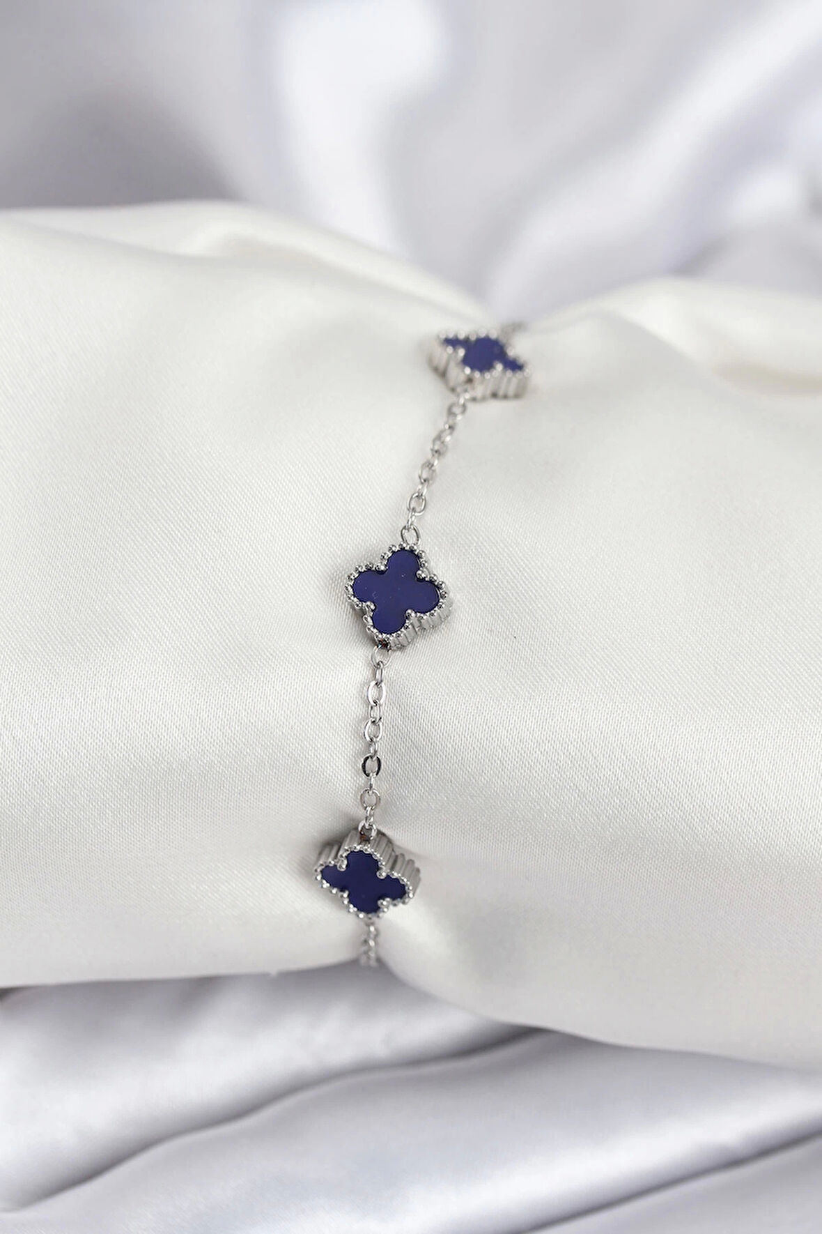 316L Çelik Gümüş Renk Lacivert Baby Boy Yonca Kadın Bileklik