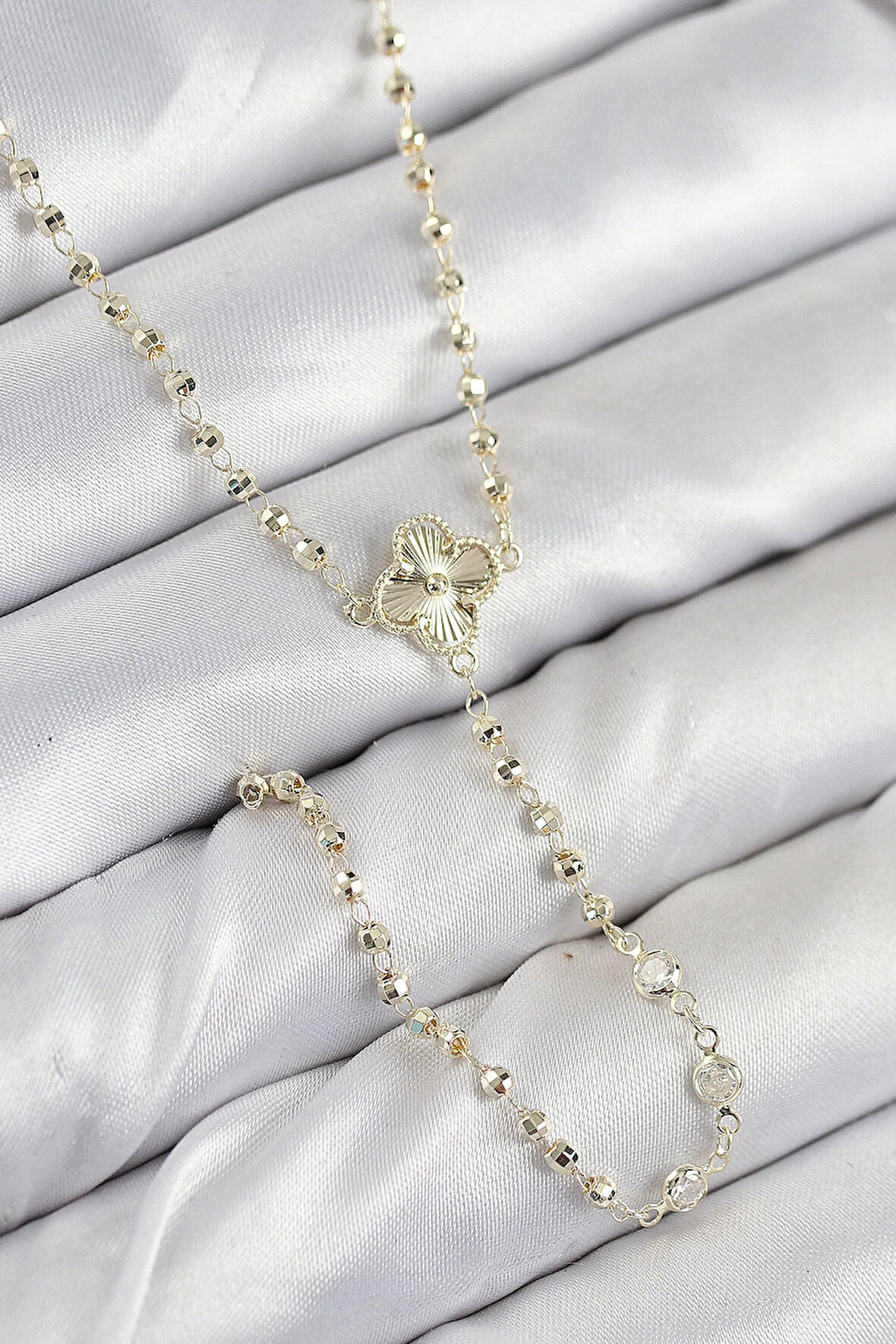 Pirinç Zirkon Taşlı Yonca Model Gold Renk Kadın Y Kolye