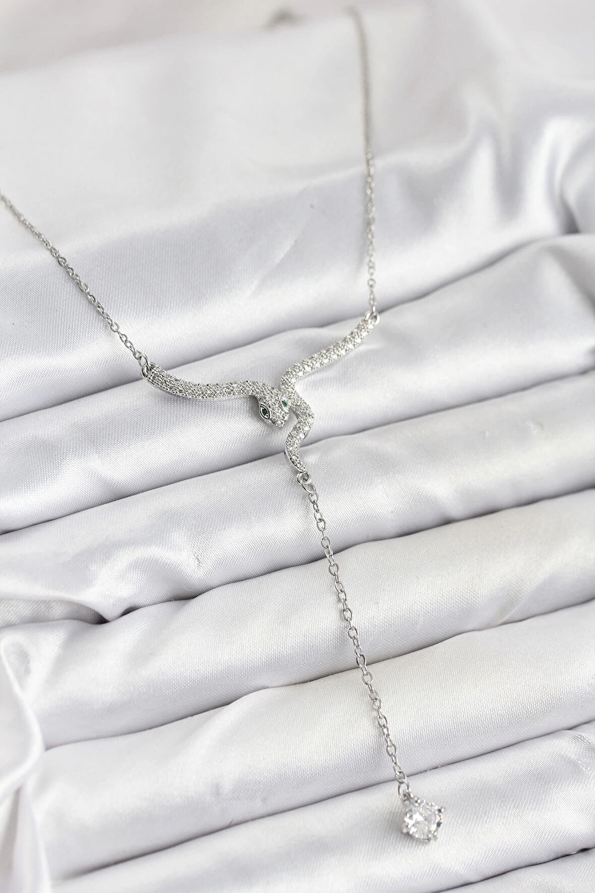 316L Çelik Zincir Gümüş Renk Yılan Model Y Kolye