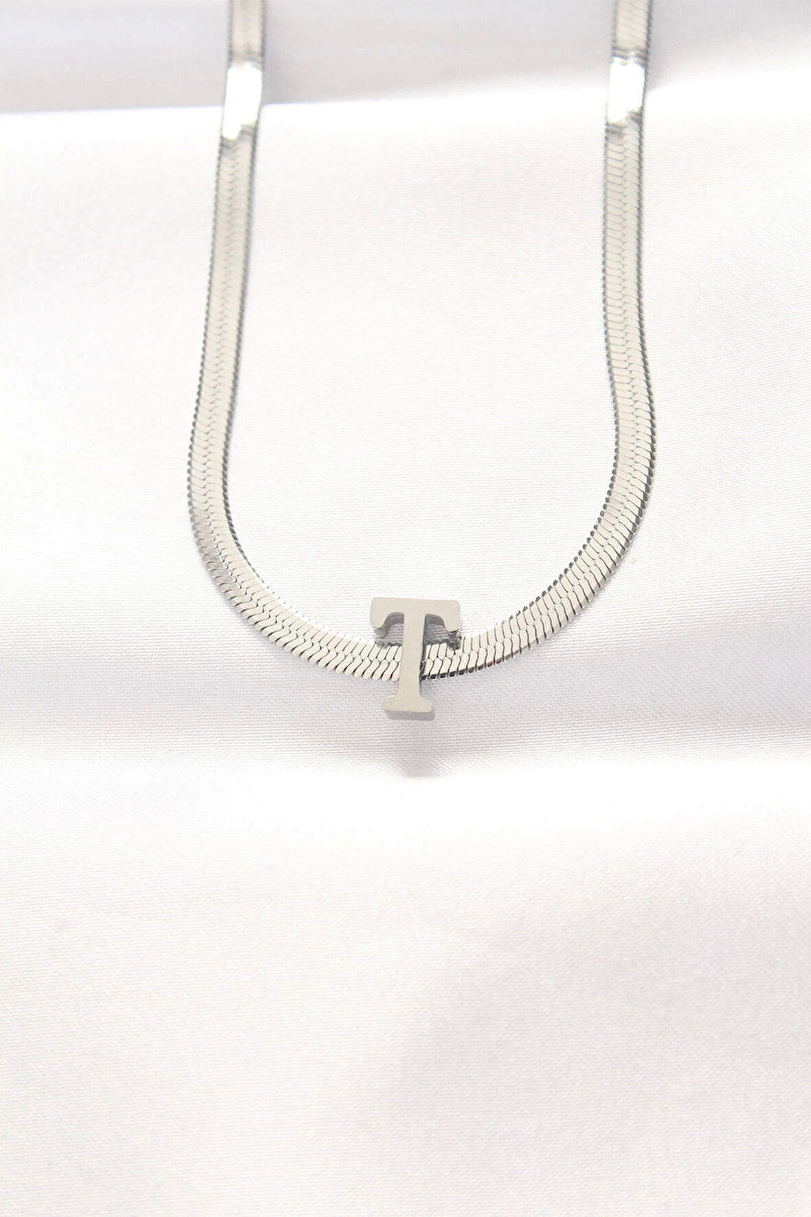 316L Çelik T Harfli Silver Renk İtalyan Zincirli Kolye