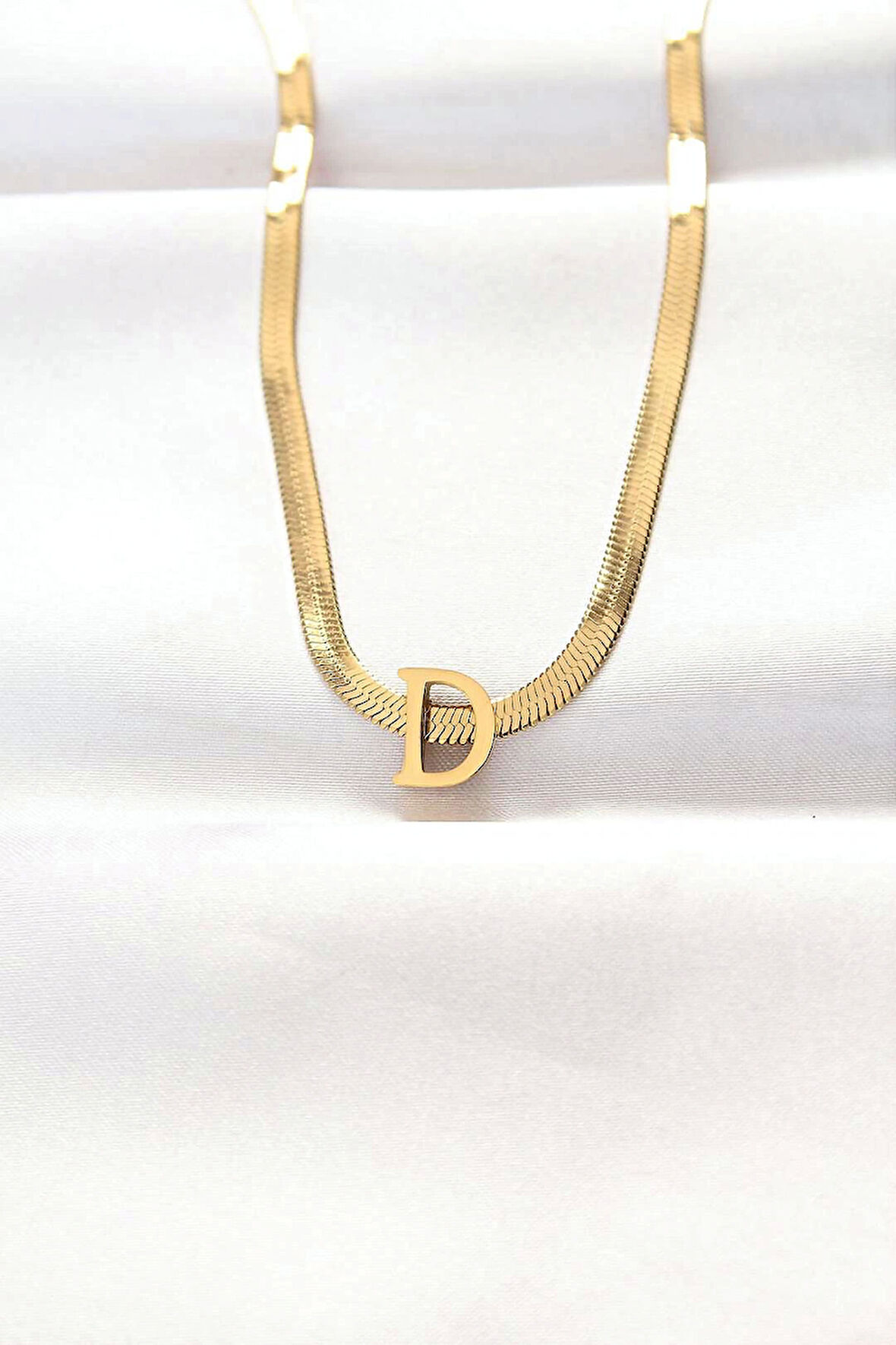 316L Çelik D Harfli Gold Renk İtalyan Zincirli Kolye