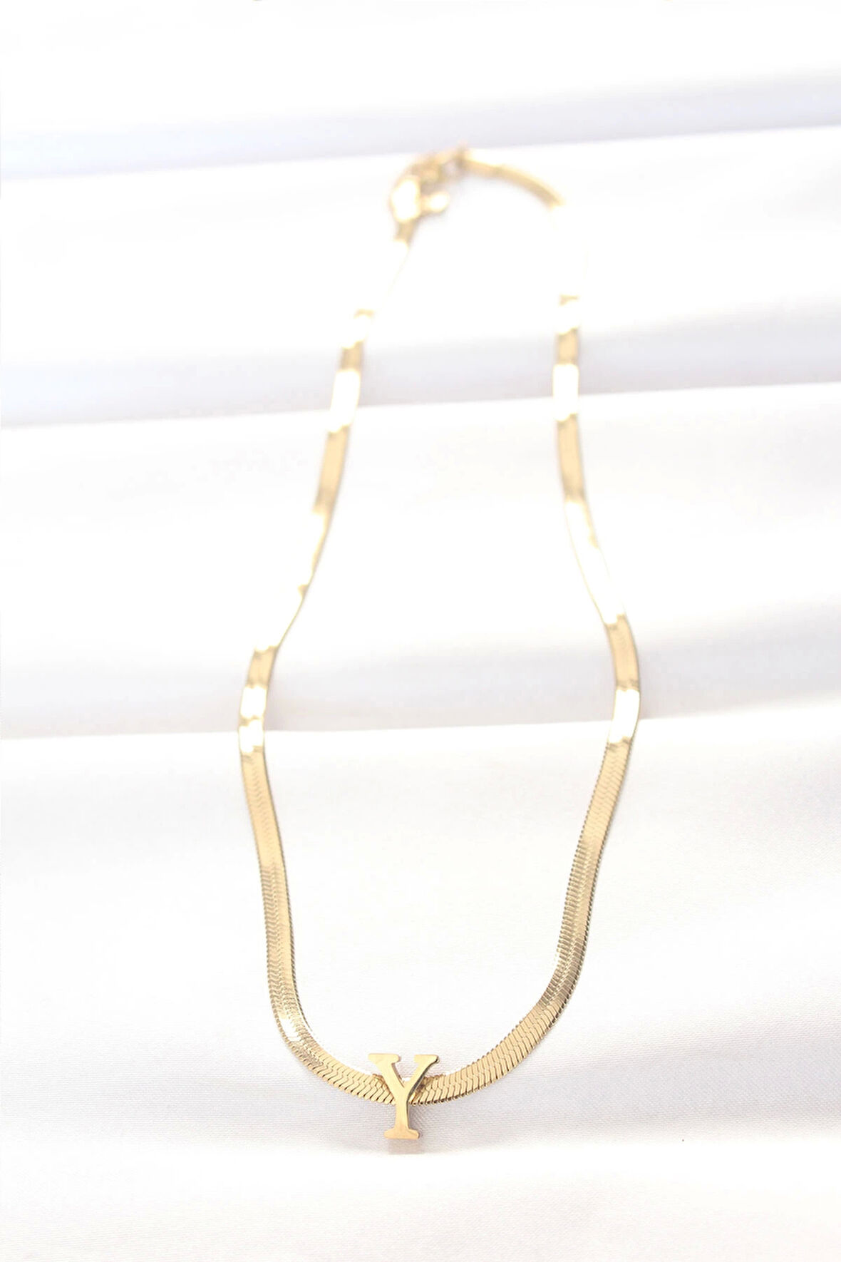 316L Çelik Y Harfli Gold Renk İtalyan Zincirli Kolye