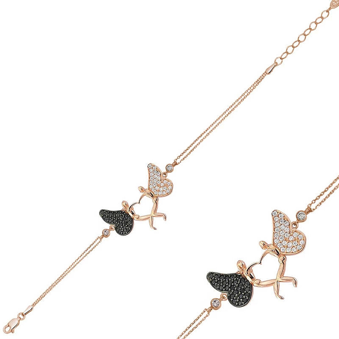 Gümüş Rose Kalpli Melek Kadın Bileklik