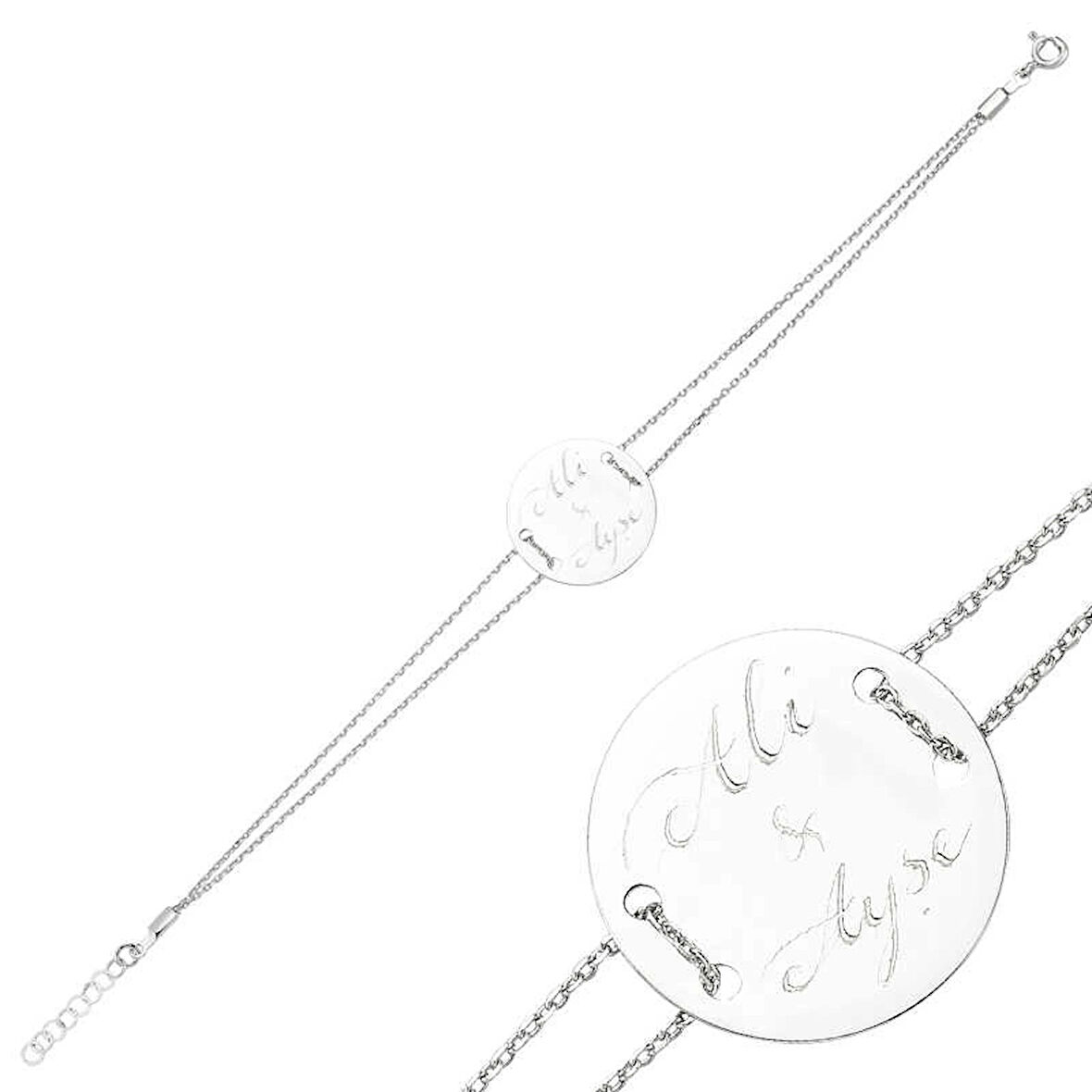 Gümüş İsimli Yuvarlak Plaka Kadın Bileklik