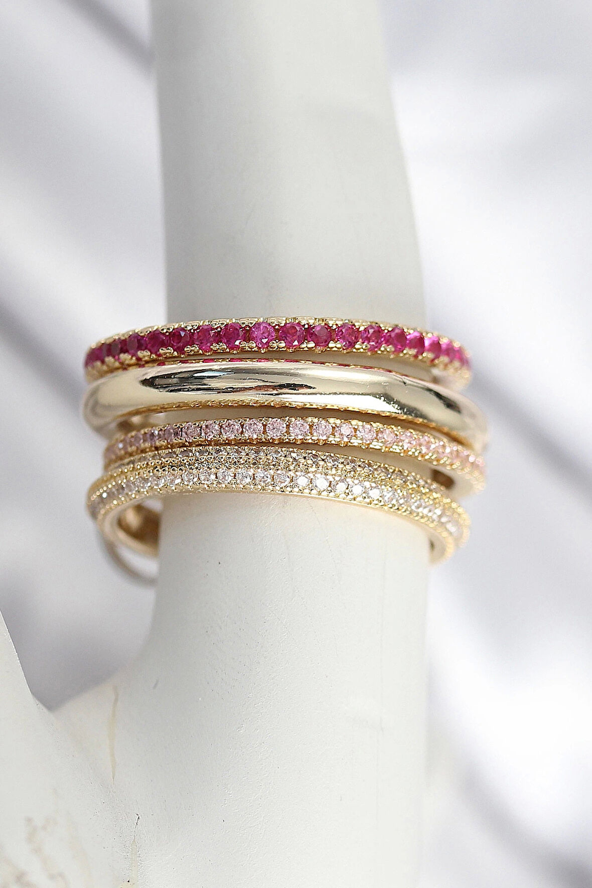 Pirinç Gold Renk Zirkon Taşlı 4'Lü Kadın Yüzük