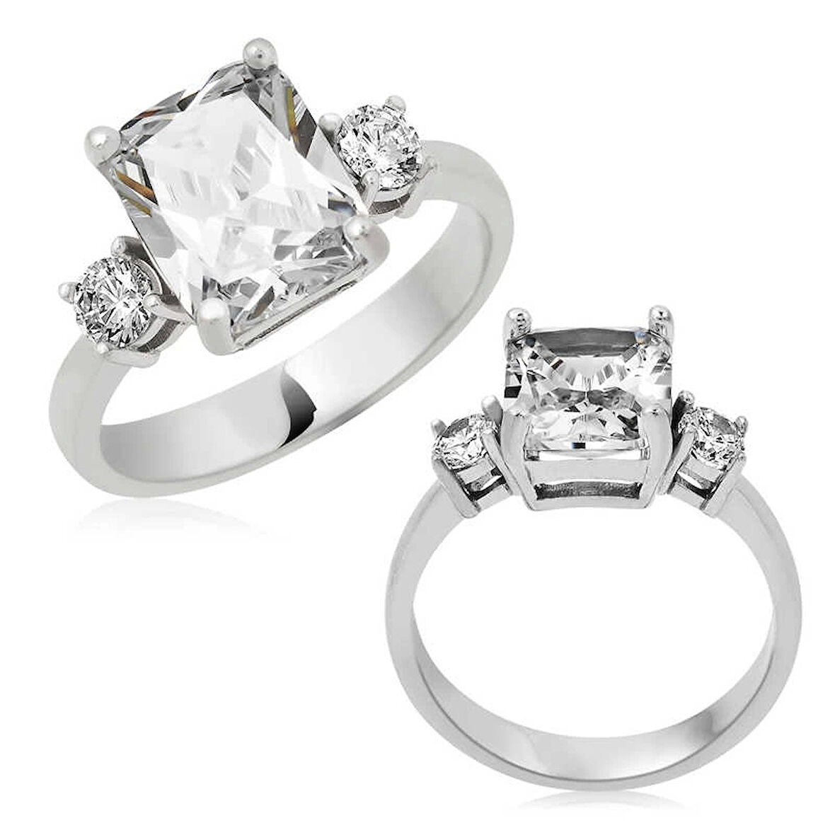 Gümüş Kare Montür Üç Taş Kadın Yüzük