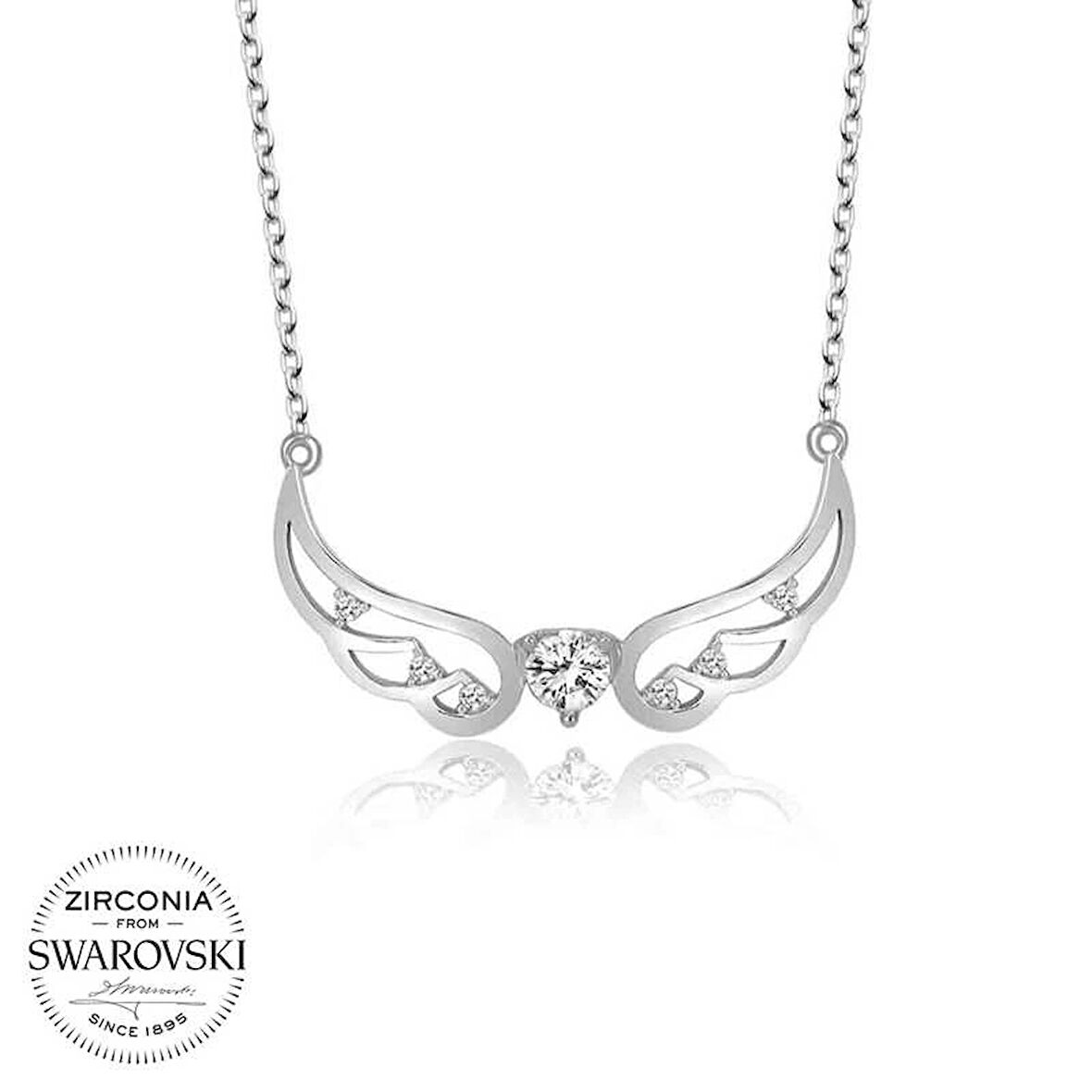 Swarovski Taşlı Gümüş Kanat Kadın Kolye