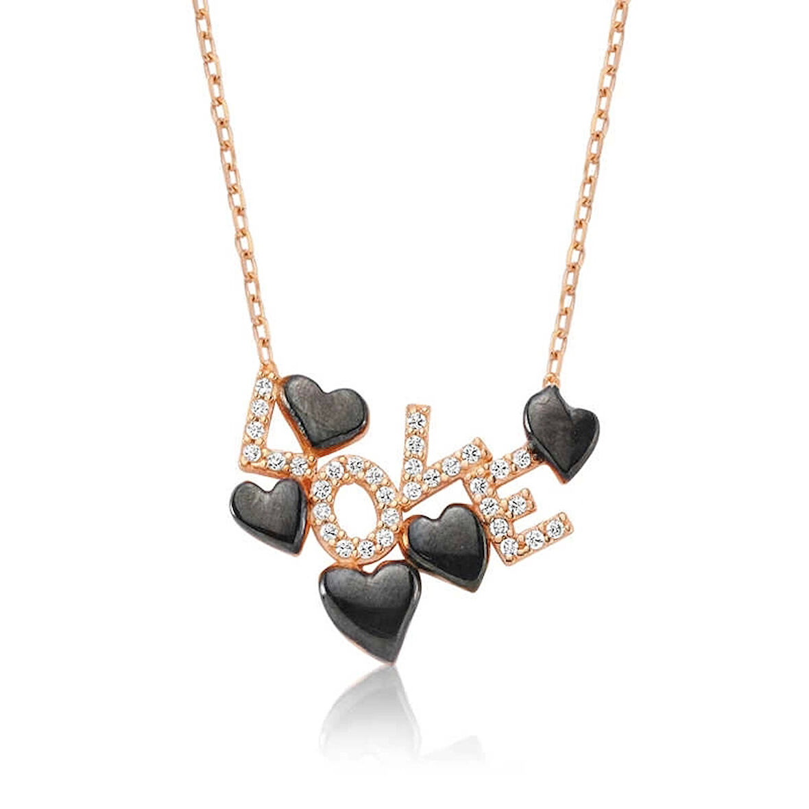 Gümüş Love Yazılı Kalpli Kadın Kolye