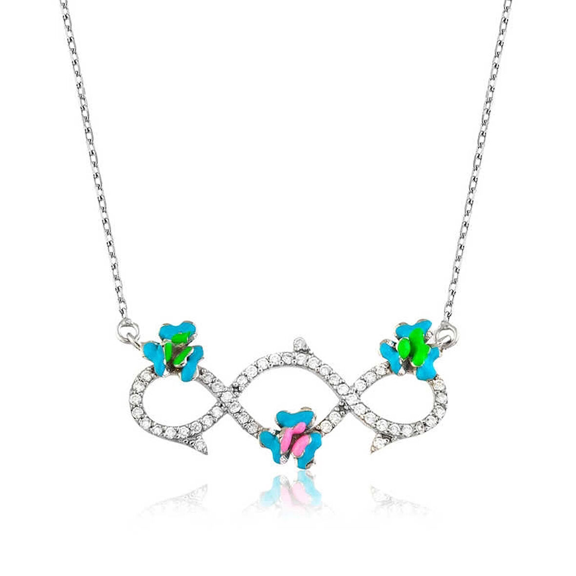 Gümüş Çiçekli Sonsuzluk Kadın Kolye