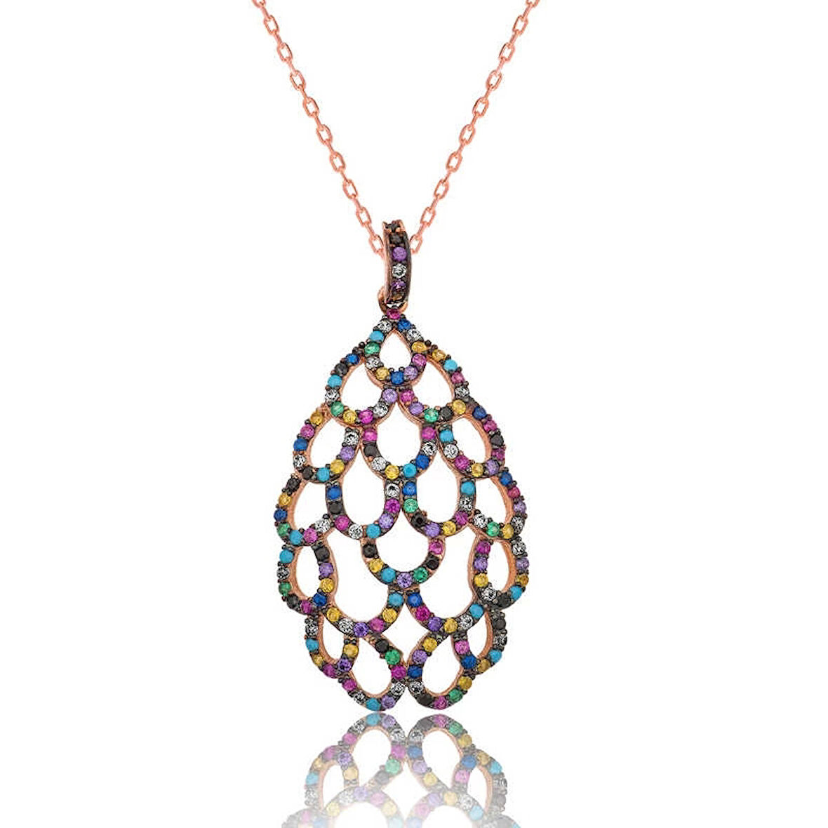 Gümüş Rose Renkli Kadın Kolye