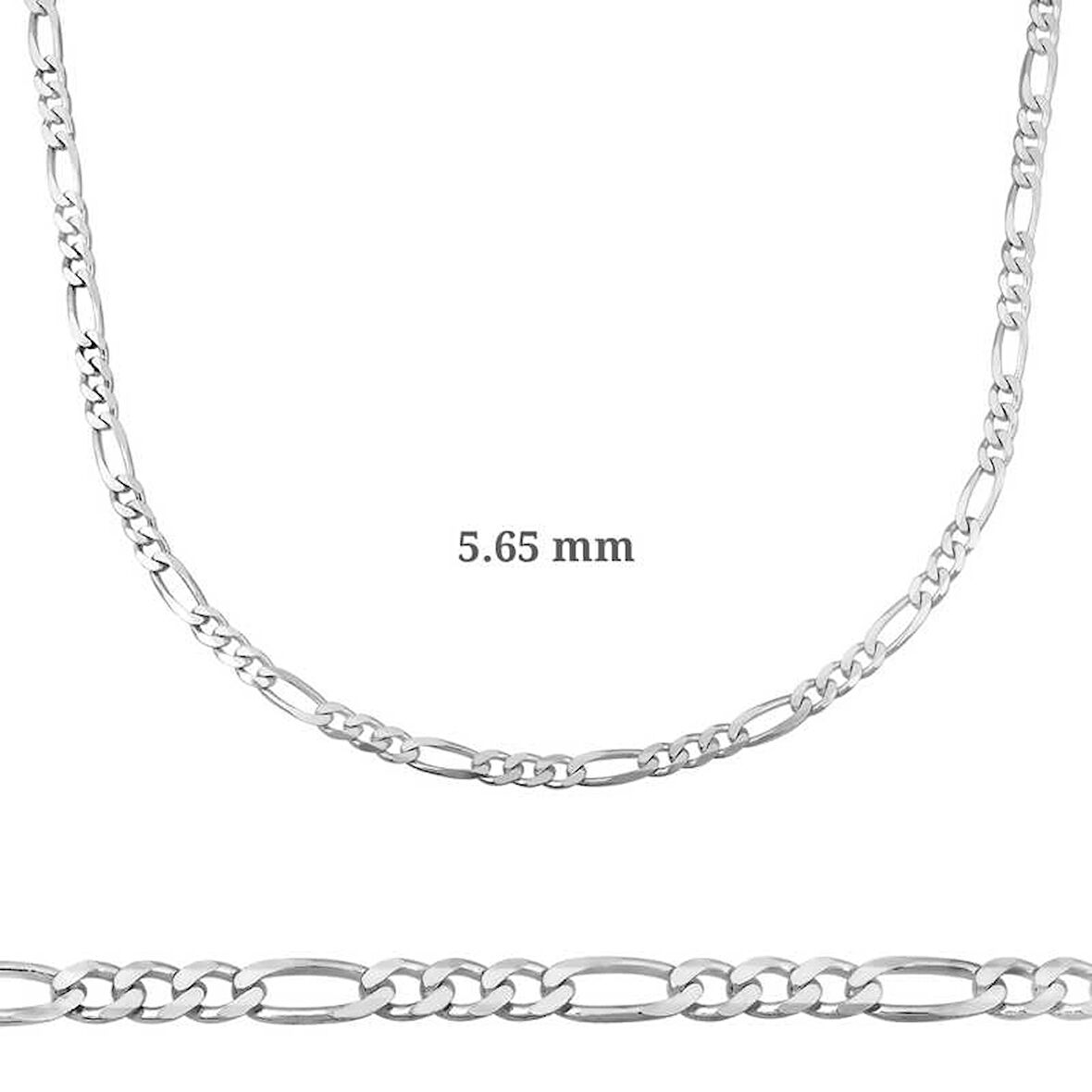 5.65 mm Gümüş Figaro Zincir - 160 mikron