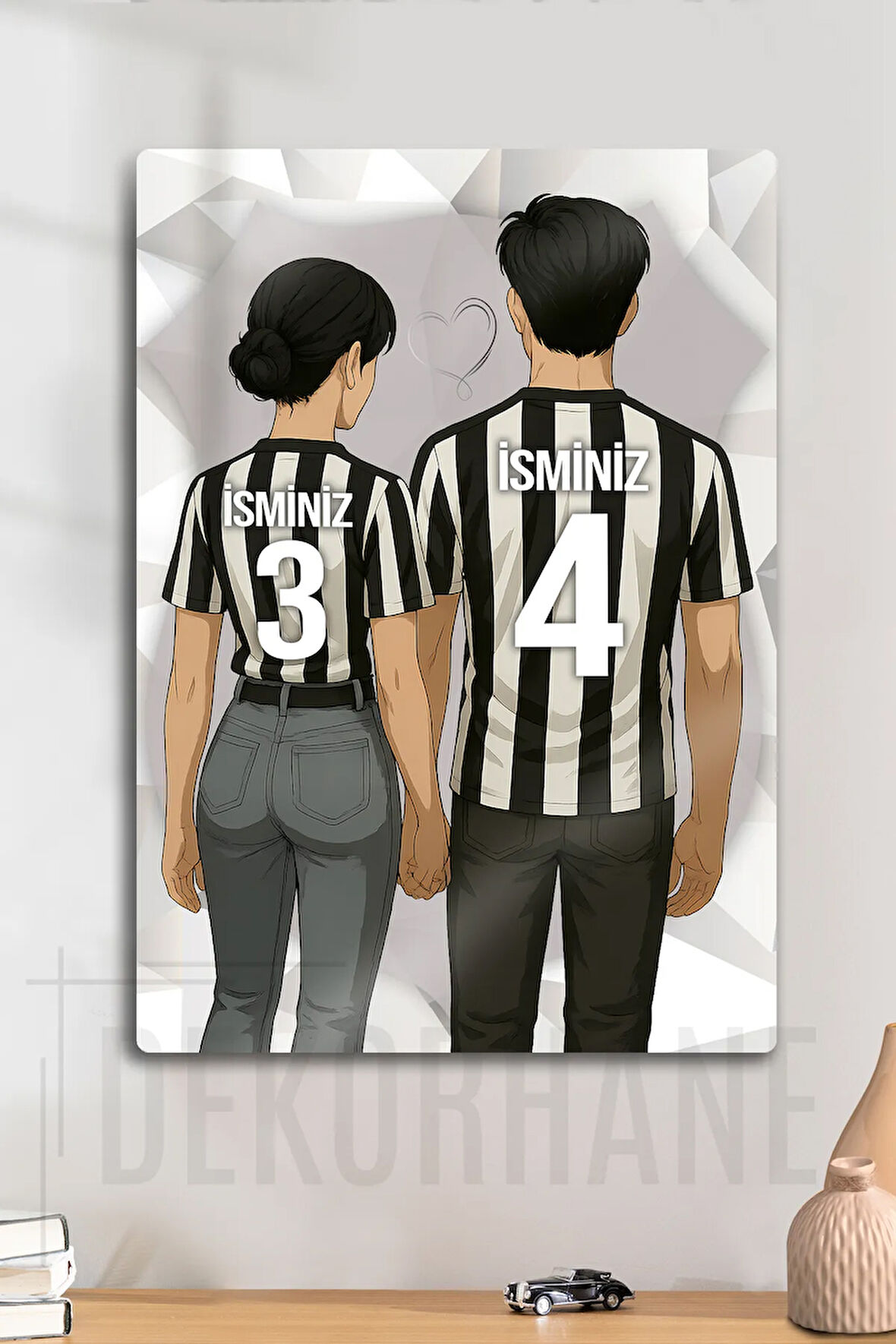 Metal Baskı - Kişiye Özel Siyah Beyaz, Kara Kartal, Besikt'aşk Taraftar Sevgili Tablosu