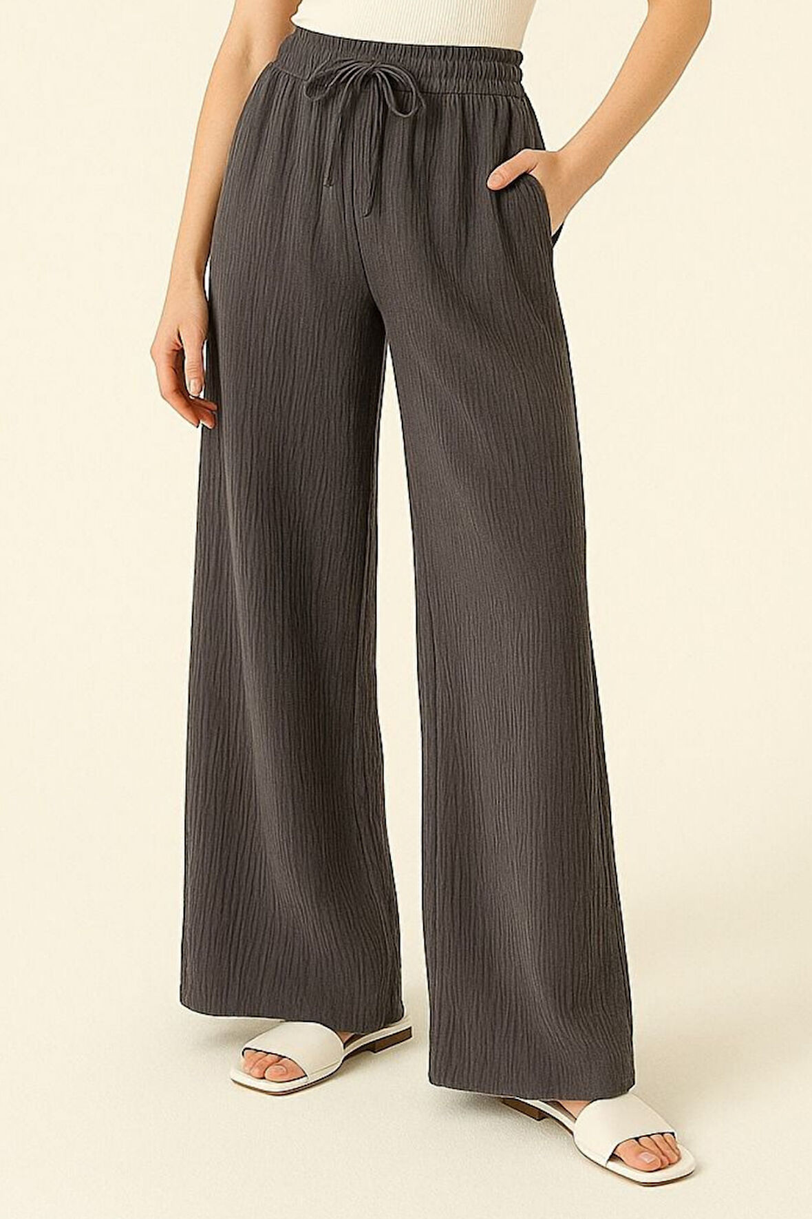 Balenbi Kadın Beli Lastikli Palazzo Müslin Pantolon 1096