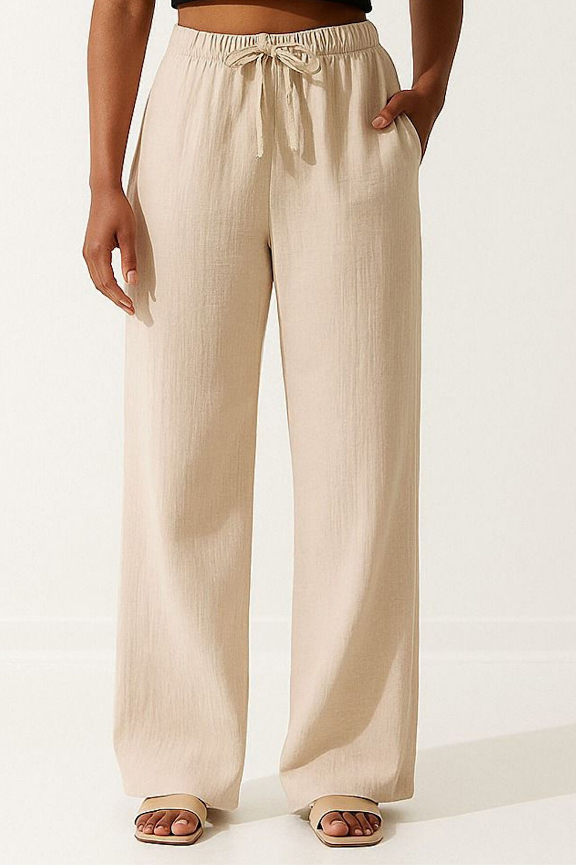 Balenbi Kadın Beli Lastikli Palazzo Müslin Pantolon 1096