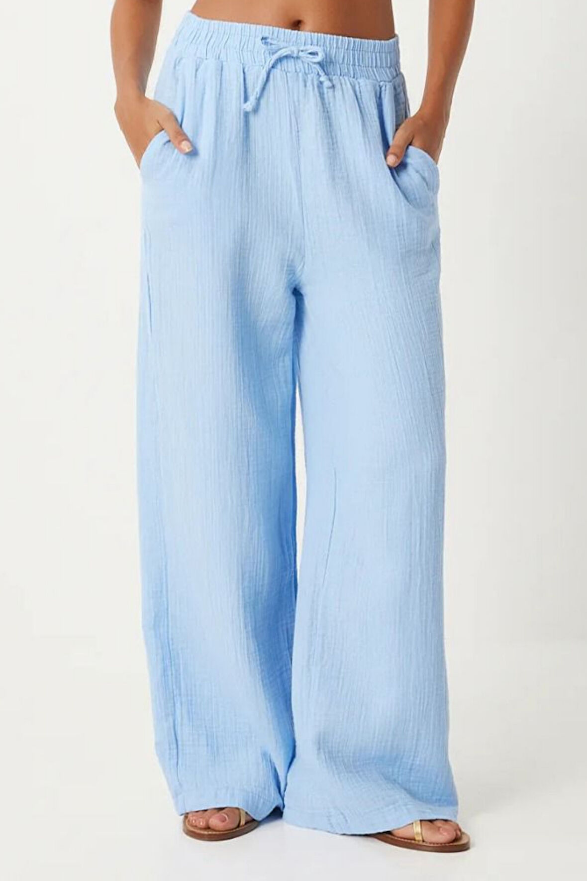 Balenbi Kadın Beli Lastikli Palazzo Müslin Pantolon 1096