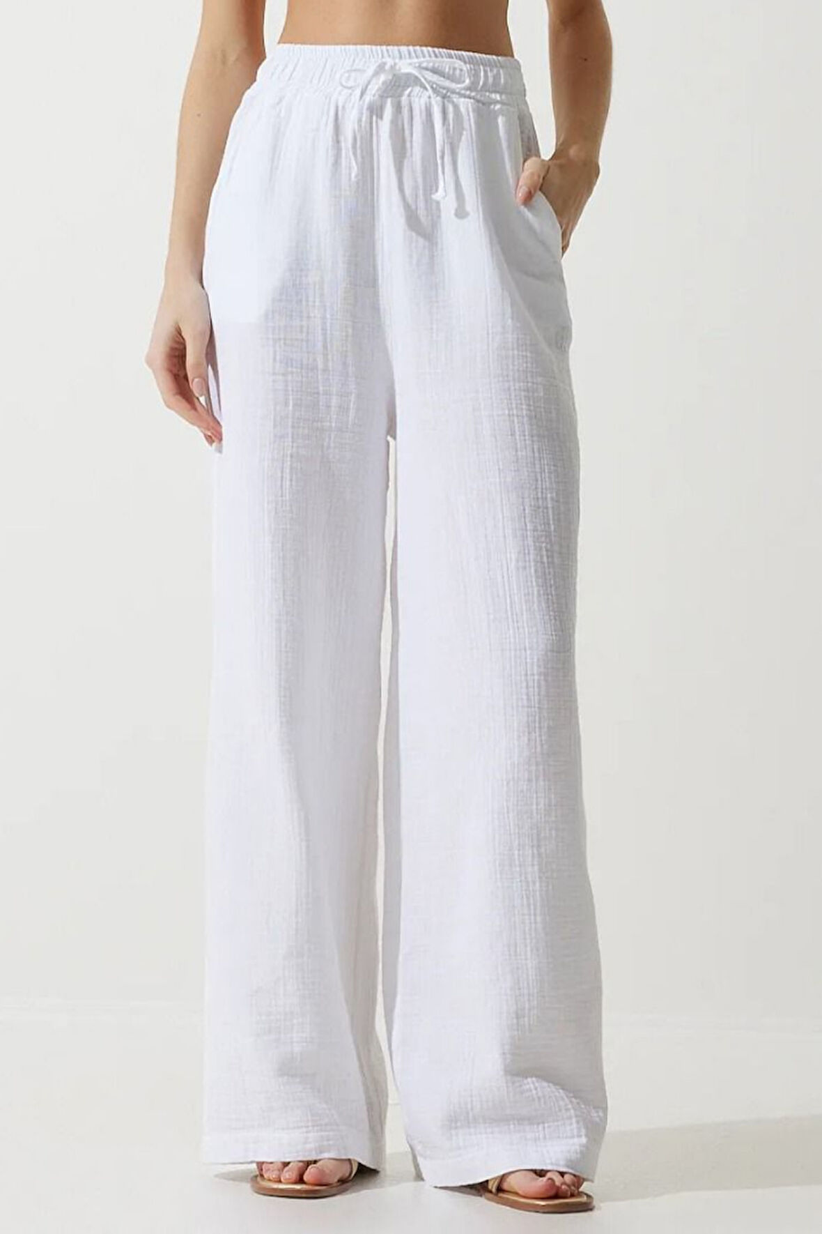 Balenbi Kadın Beli Lastikli Palazzo Müslin Pantolon 1096