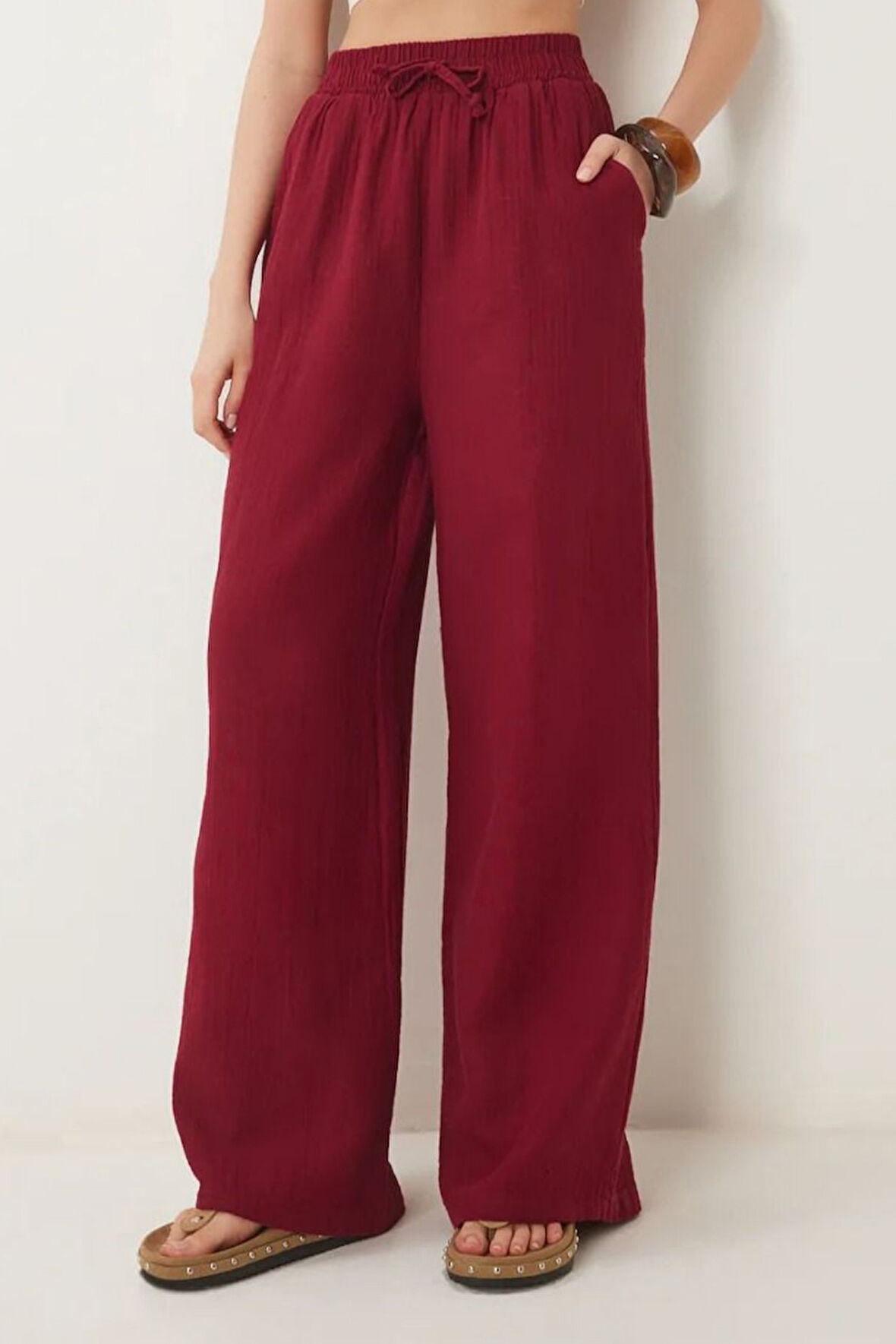 Balenbi Kadın Beli Lastikli Palazzo Müslin Pantolon 1096