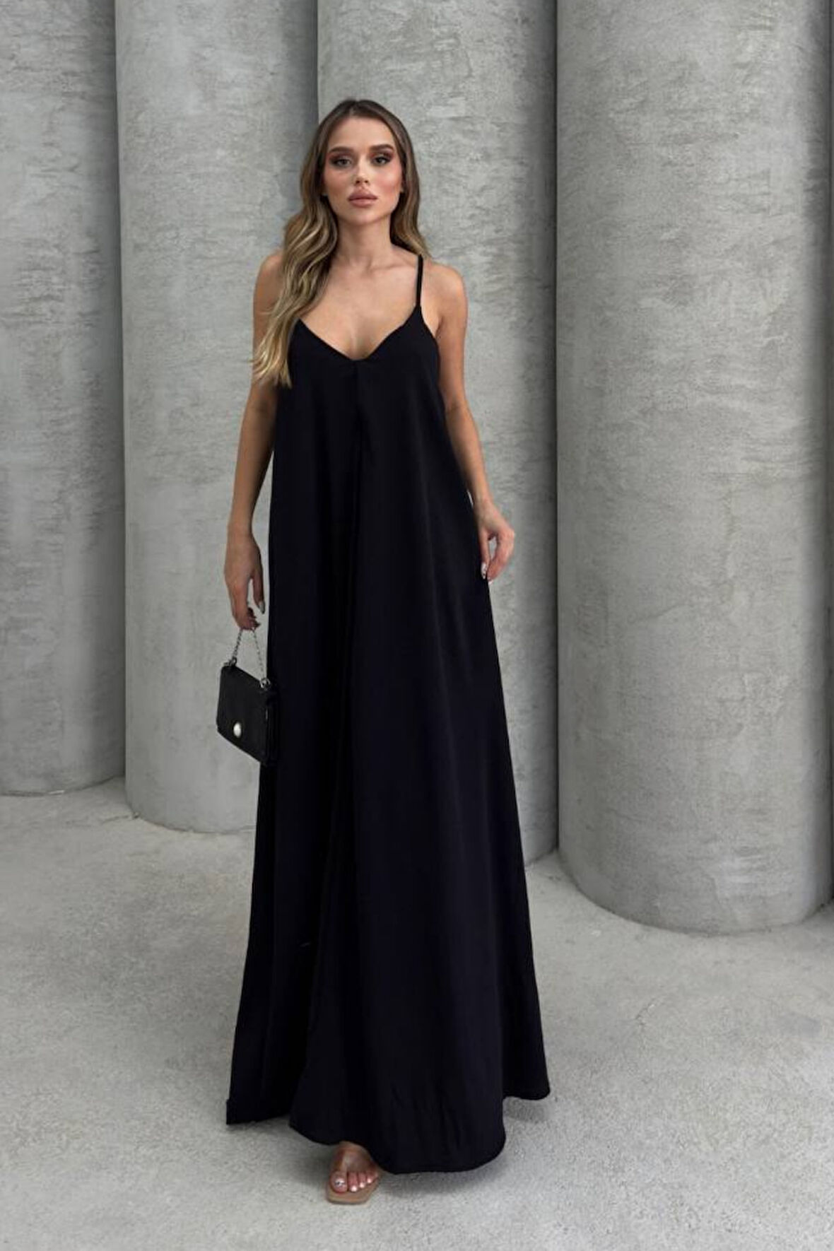 Balenbi Kadın Aerobin Kumaş Ayarlanabilir Askılı Uzun Elbise 1099