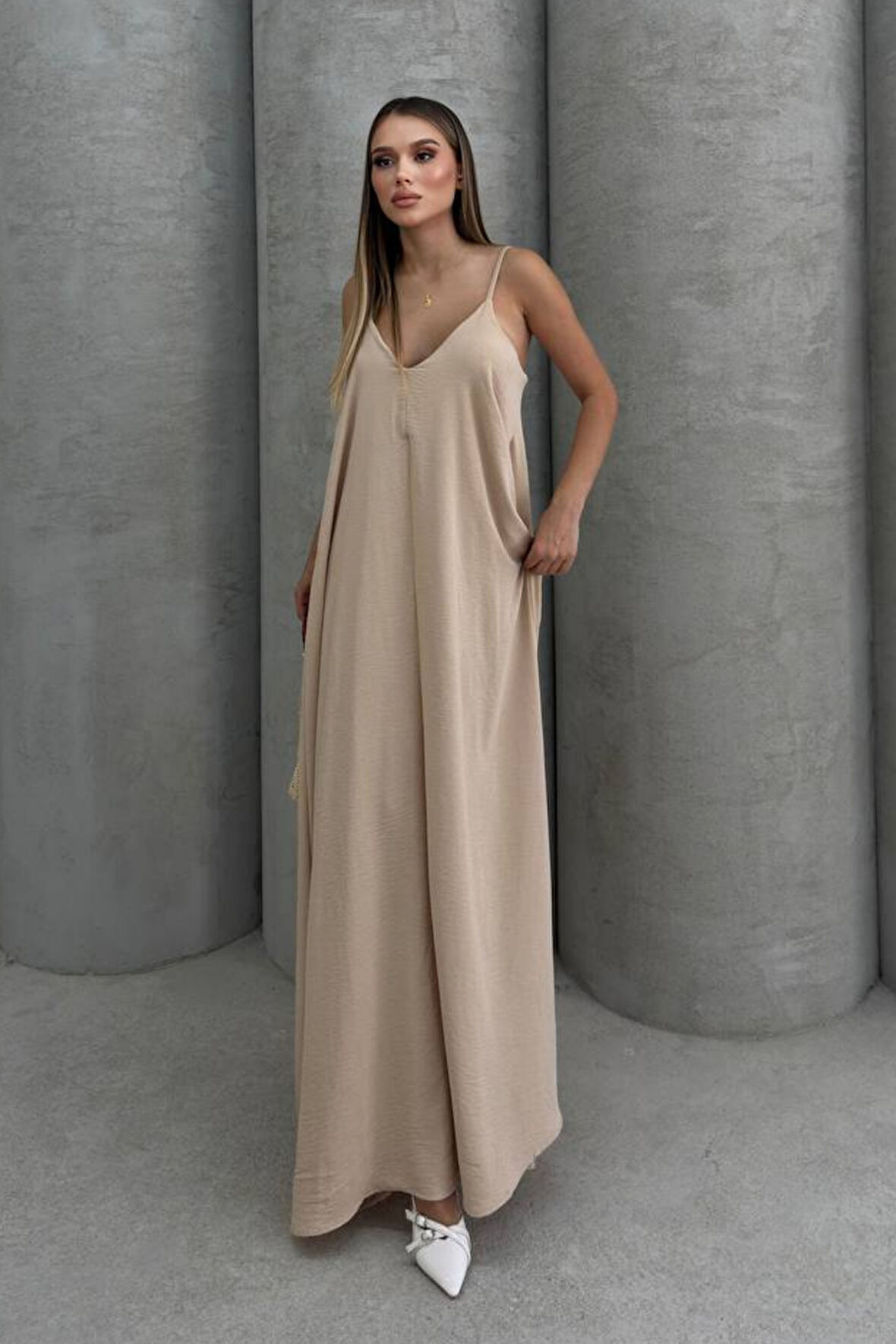 Balenbi Kadın Aerobin Kumaş Ayarlanabilir Askılı Uzun Elbise 1099