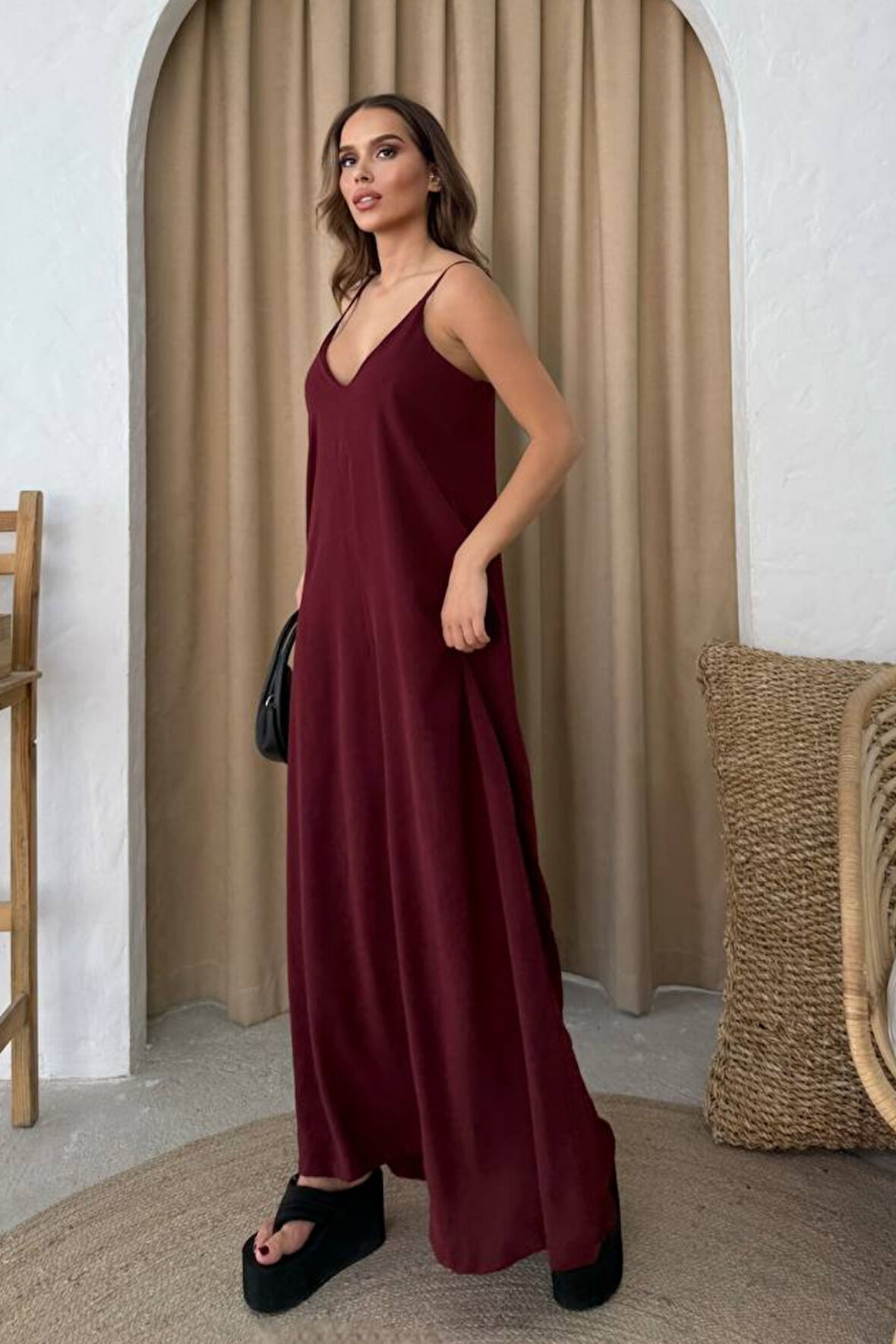 Balenbi Kadın Aerobin Kumaş Ayarlanabilir Askılı Uzun Elbise 1099