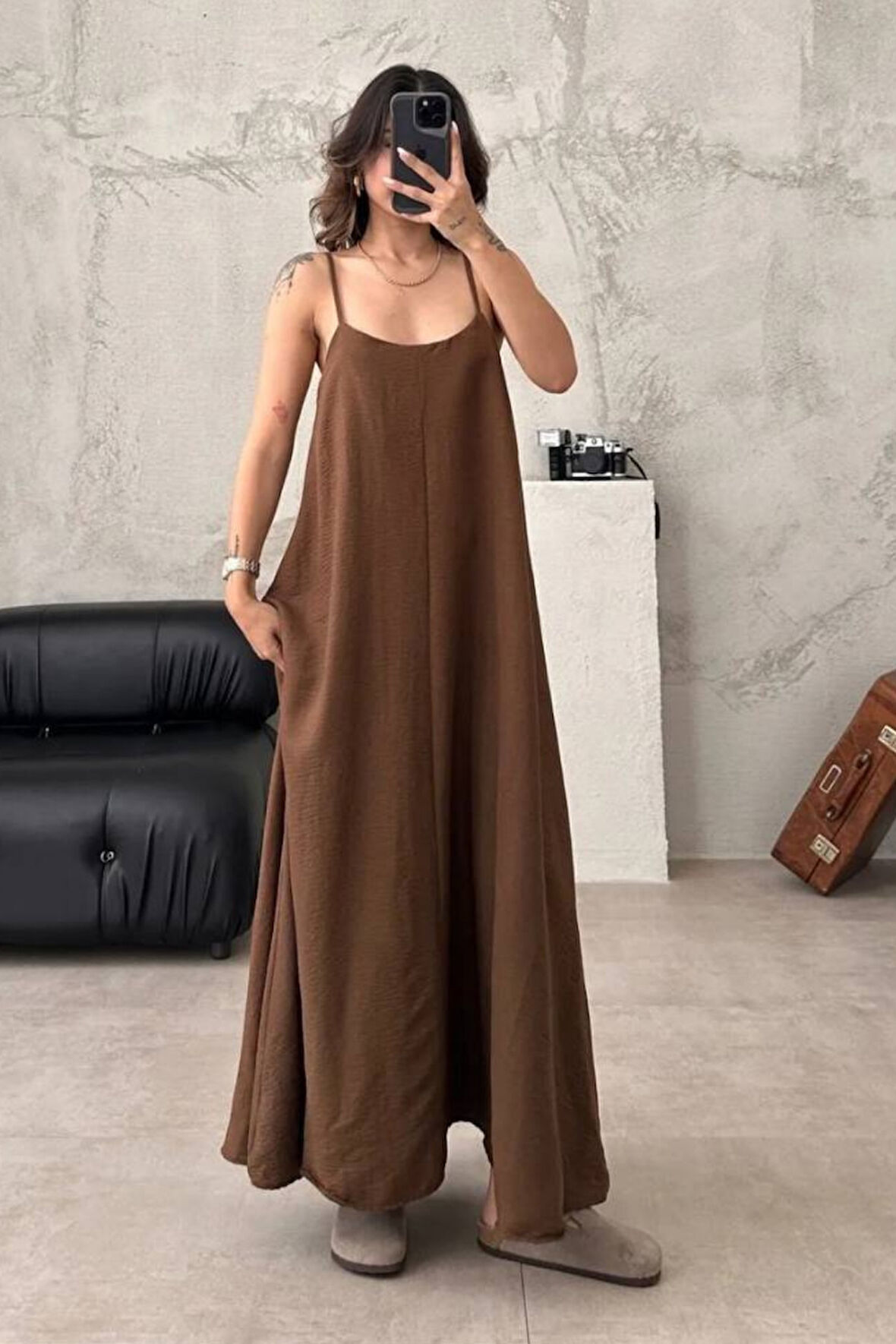 Balenbi Kadın Aerobin Kumaş Ayarlanabilir Askılı Uzun Elbise 1099