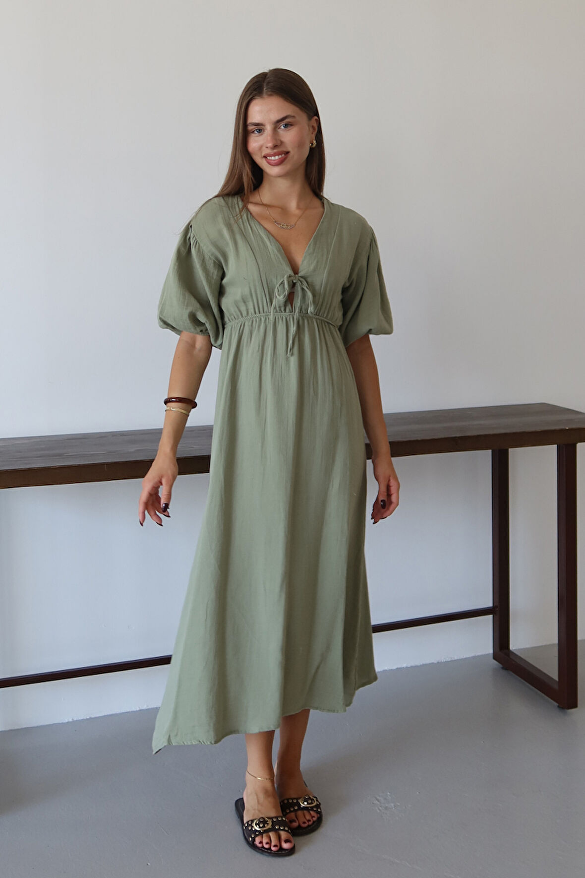 Balenbi Kadın Basic Önden Bağlamalı Müslin Elbise 1105