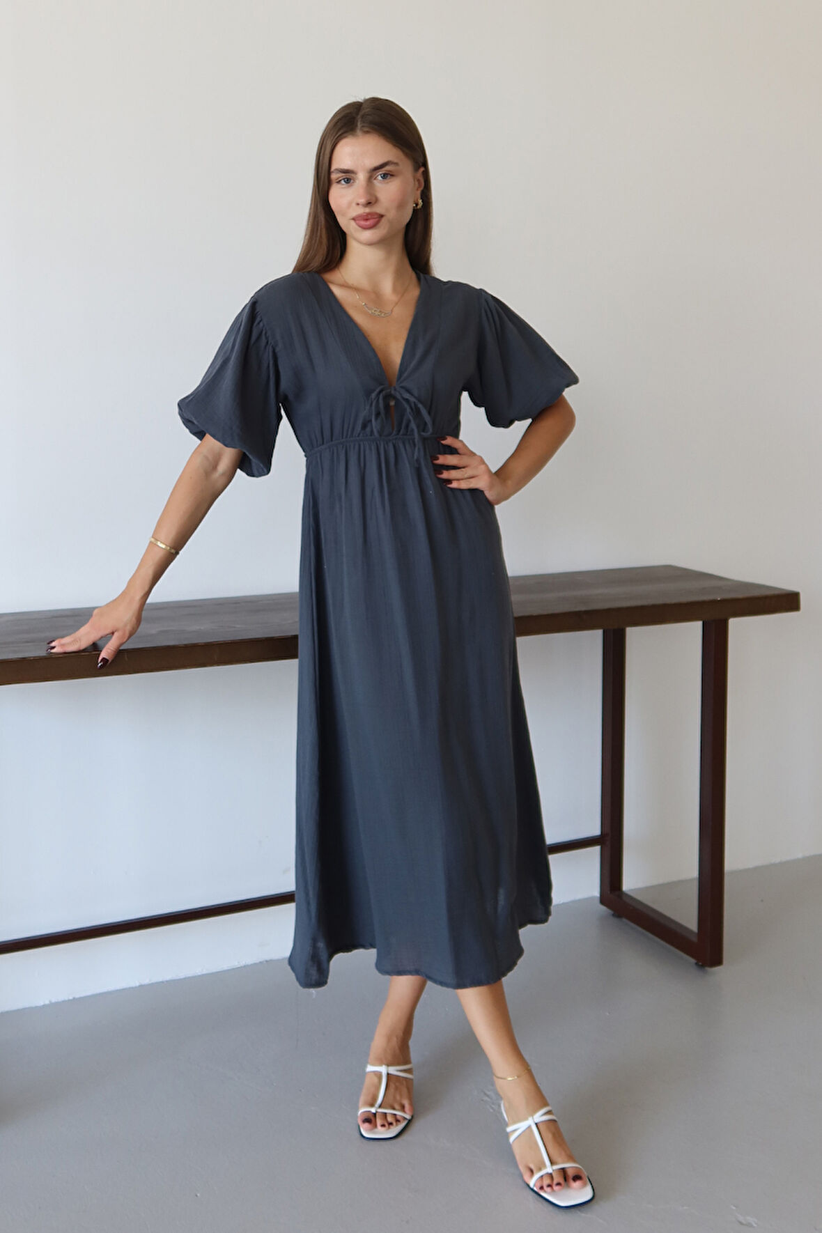 Balenbi Kadın Basic Önden Bağlamalı Müslin Elbise 1105