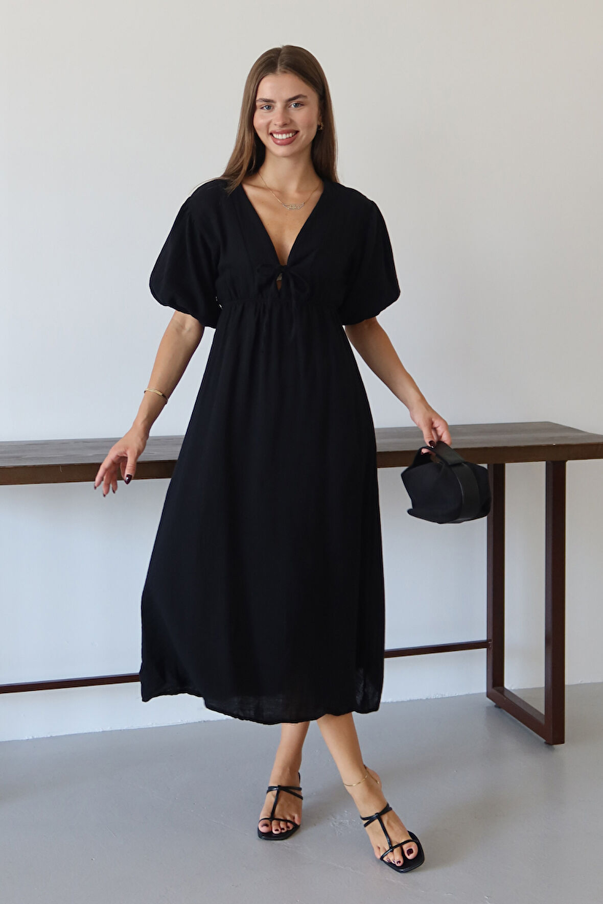 Balenbi Kadın Basic Önden Bağlamalı Müslin Elbise 1105