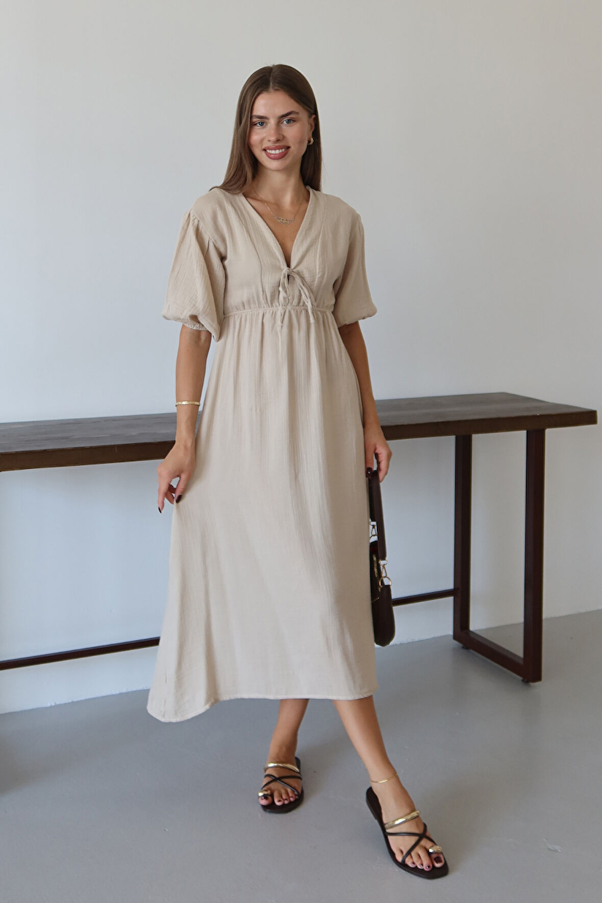 Balenbi Kadın Basic Önden Bağlamalı Müslin Elbise 1105